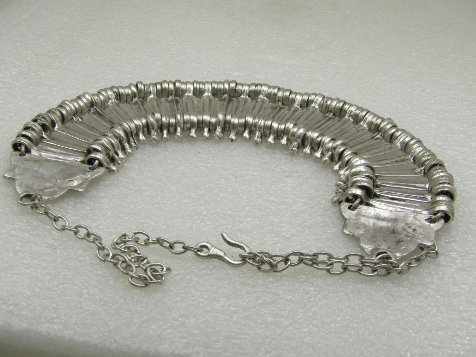 Vintage Silver Tone Bib Necklace, 19", Hook Clasp - 6