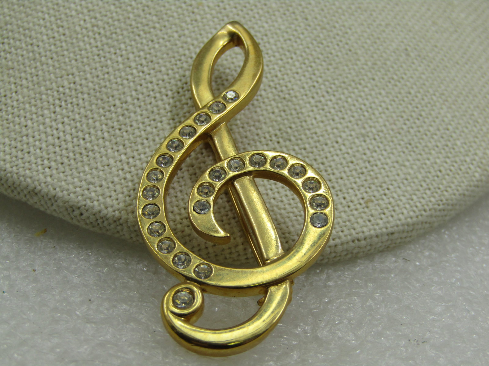 Vintage Treble Clef With Rhinestone Brooch, Napier, 2.25" - 2