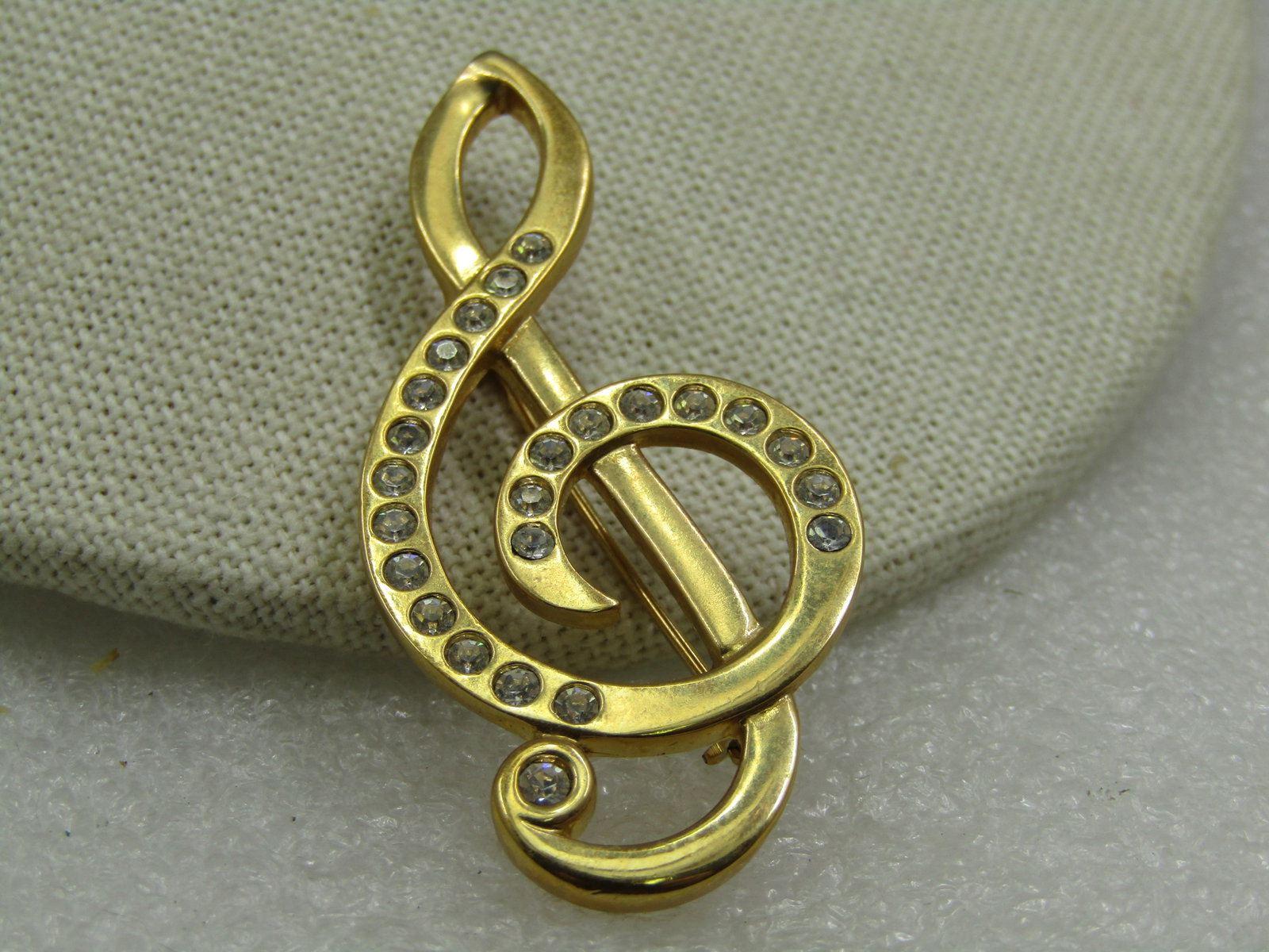 Vintage Treble Clef With Rhinestone Brooch, Napier, 2.25" - 3