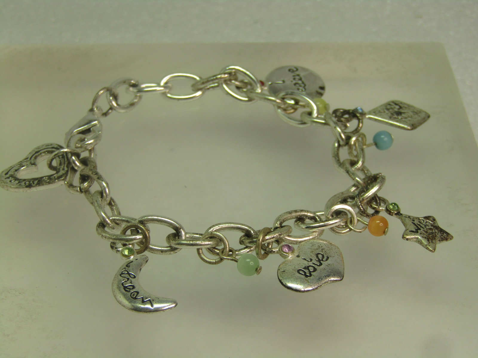 Vintage Inspirational Worded Charm Bracelet, 8", Heart Toggle, 1990's - 3