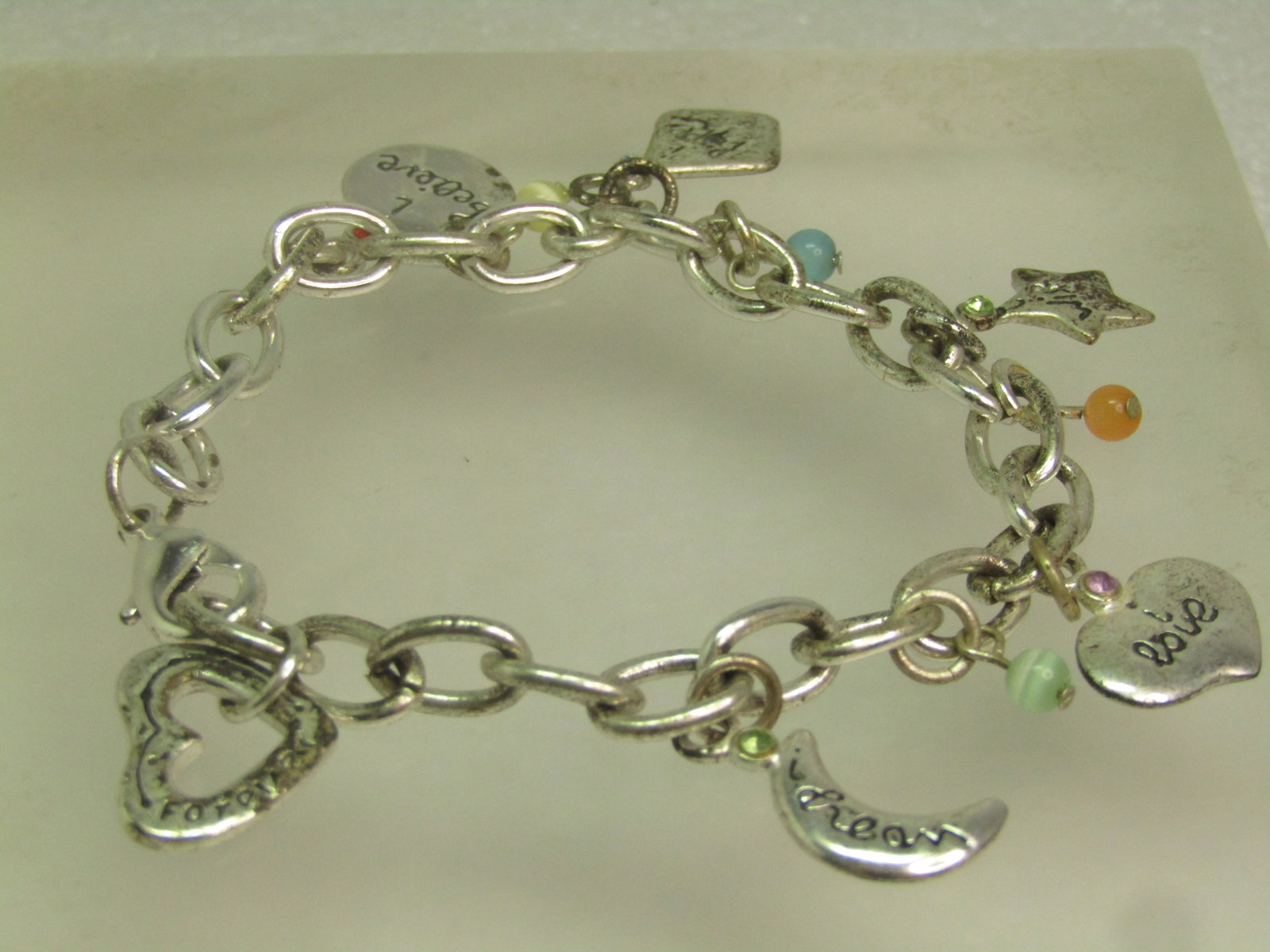 Vintage Inspirational Worded Charm Bracelet, 8", Heart Toggle, 1990's - 4