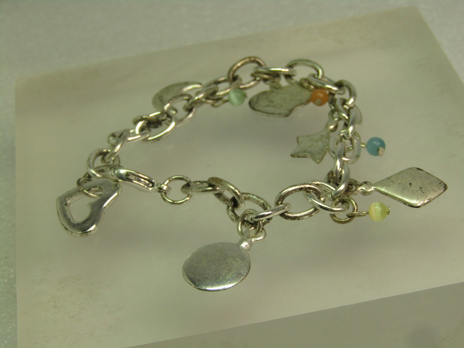 Vintage Inspirational Worded Charm Bracelet, 8", Heart Toggle, 1990's - 5