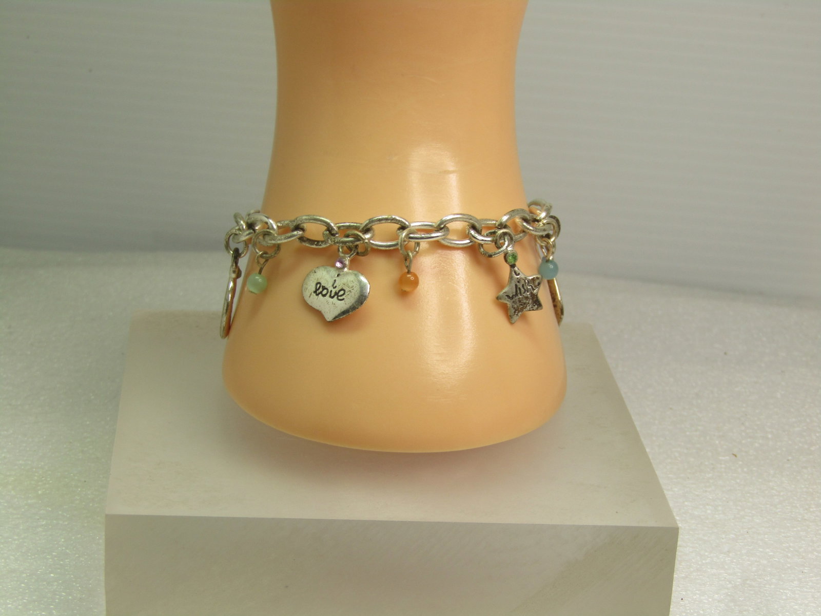 Vintage Inspirational Worded Charm Bracelet, 8", Heart Toggle, 1990's - 6