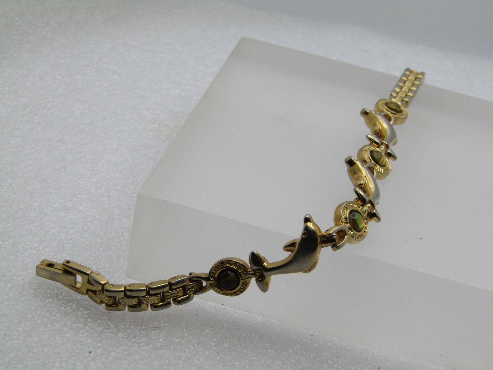 Vintage Dolphin Faux Opal Bracelet, 7.5", 1980's - 2