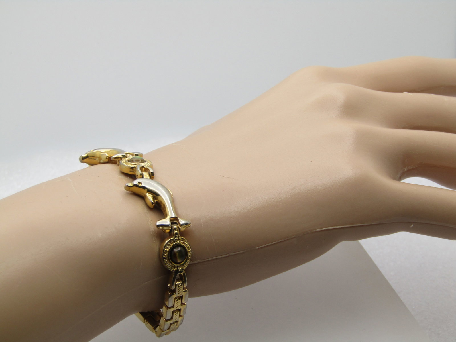 Vintage Dolphin Faux Opal Bracelet, 7.5", 1980's - 6