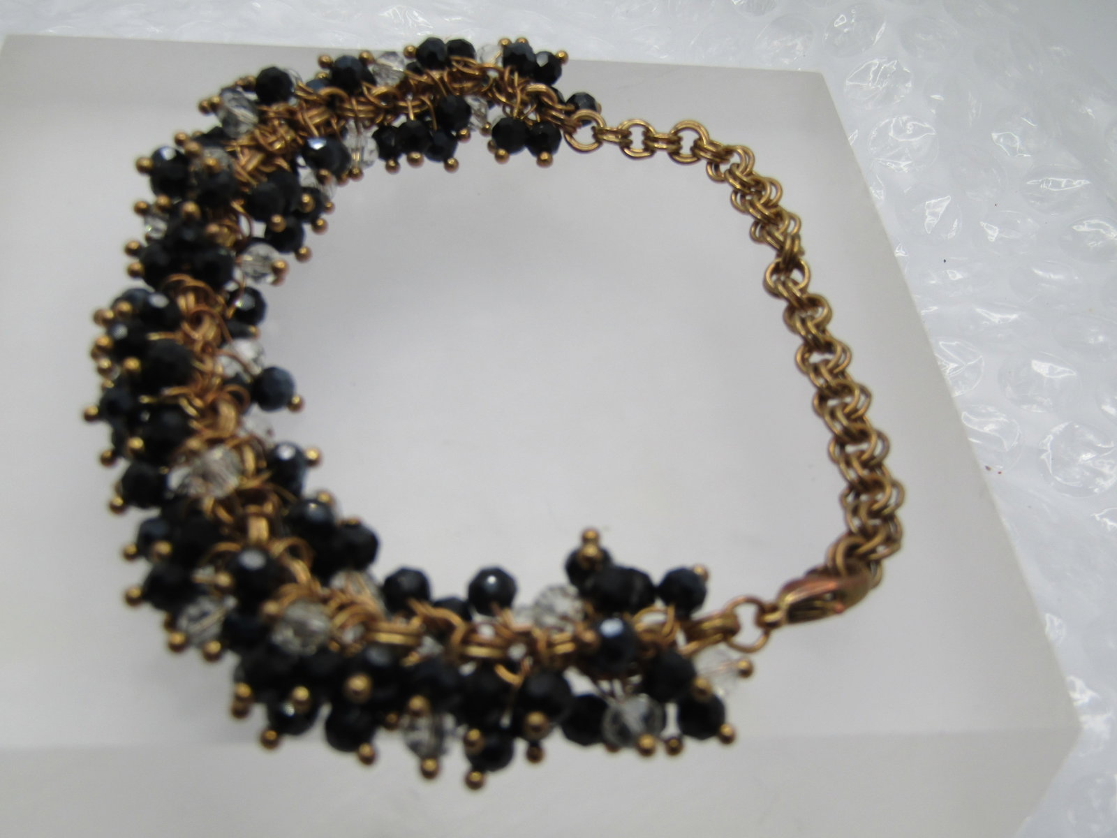 Vintage Black & Clear Crystal Ankle Bracelet, 10", 1980's-1990's - 2