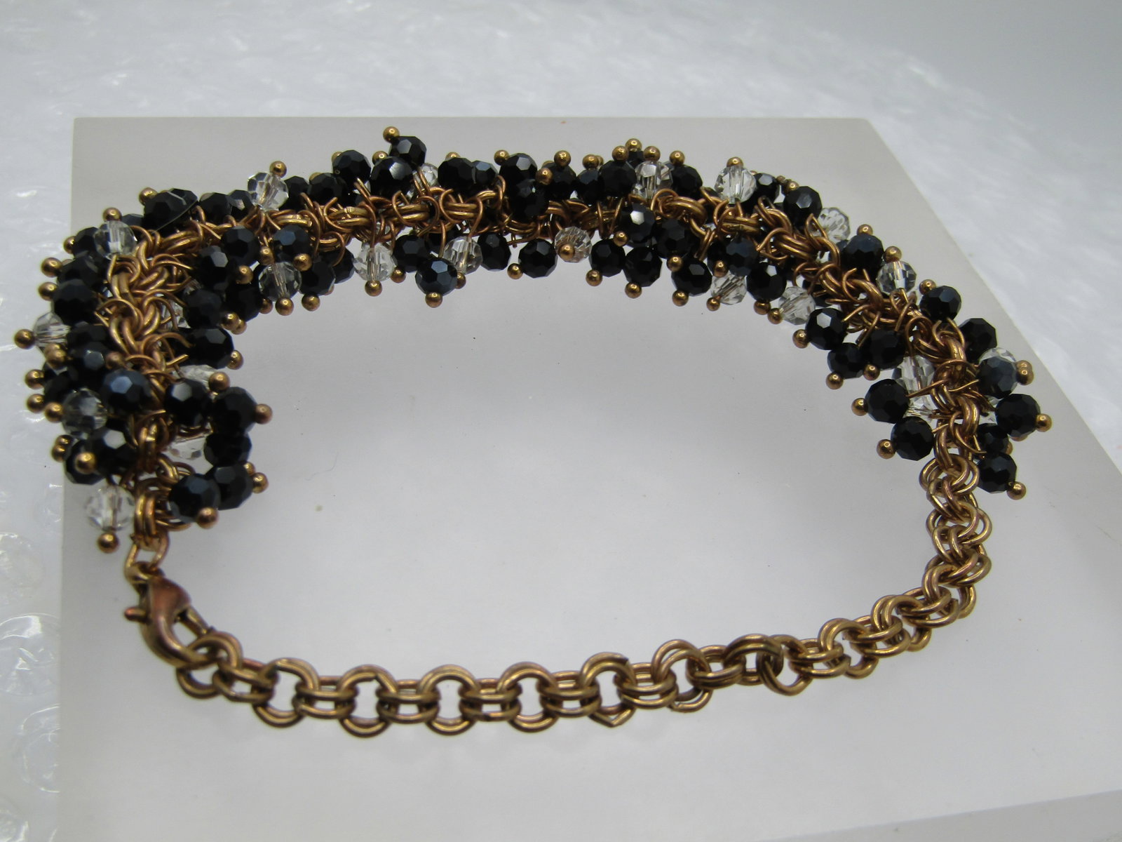Vintage Black & Clear Crystal Ankle Bracelet, 10", 1980's-1990's - 3