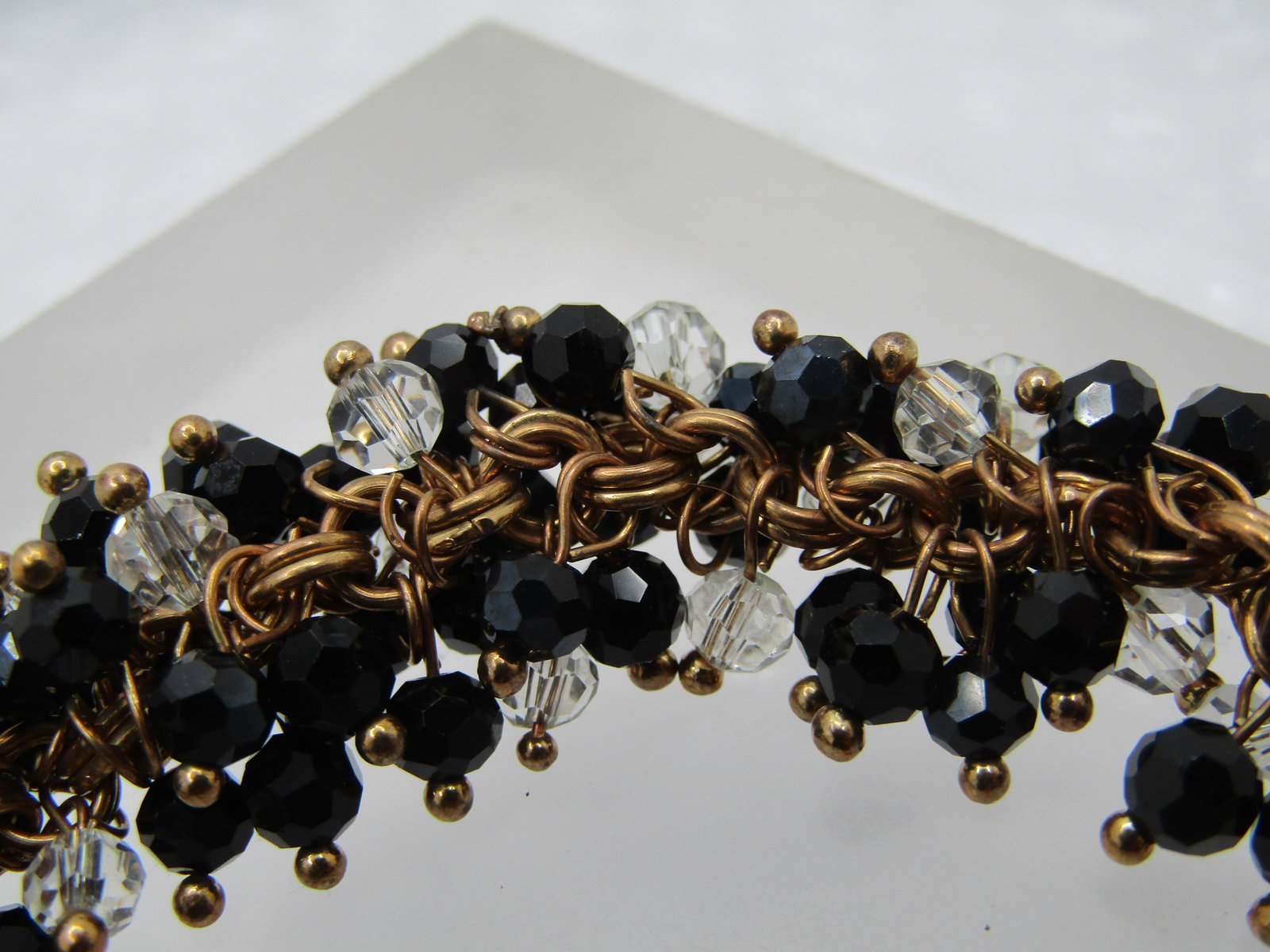 Vintage Black & Clear Crystal Ankle Bracelet, 10", 1980's-1990's - 4
