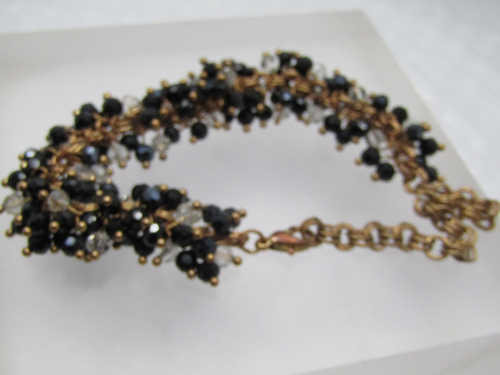 Vintage Black & Clear Crystal Ankle Bracelet, 10", 1980's-1990's - 5