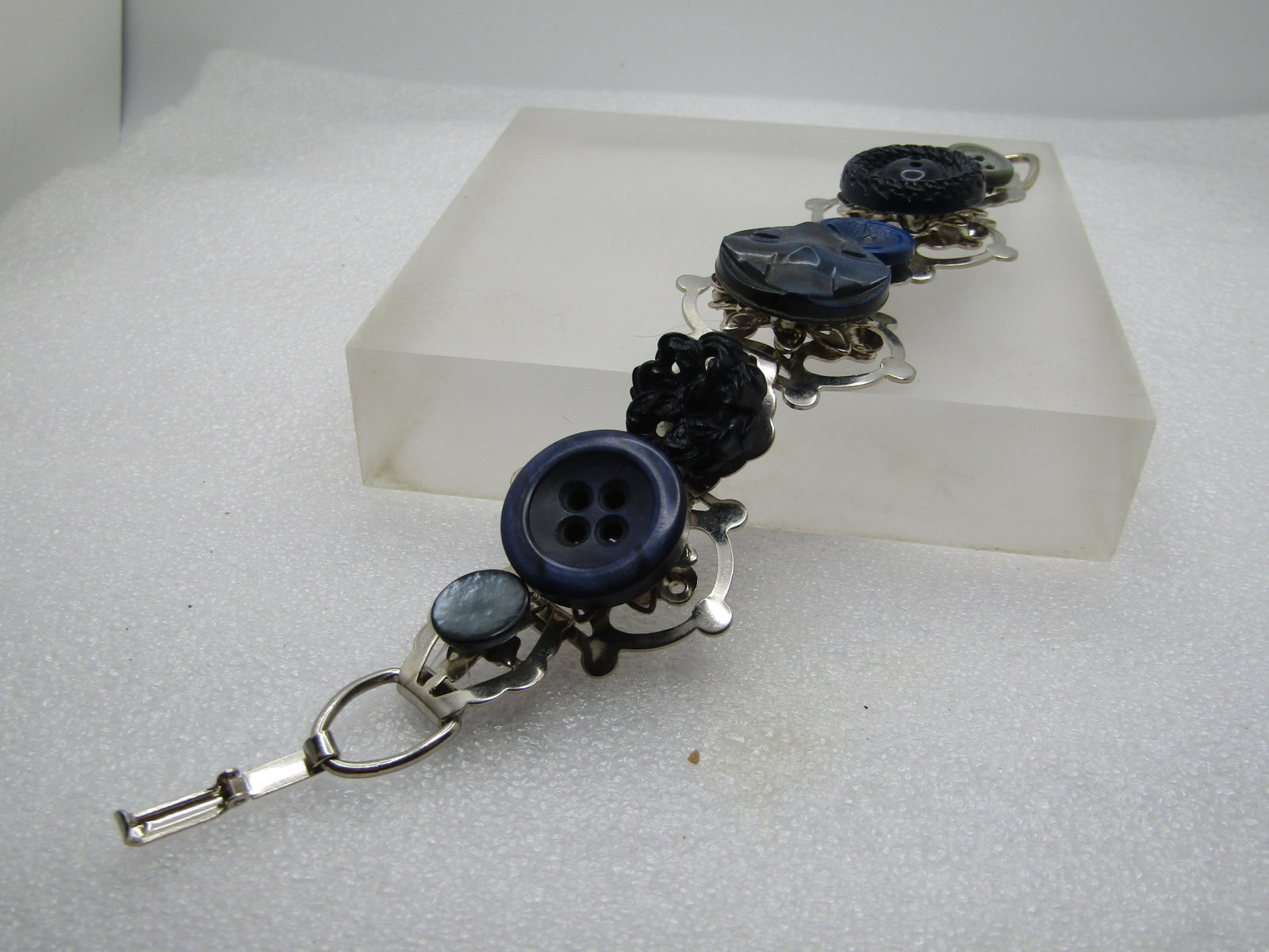 Vintage Vintage Button Wide Tile Bracelet, 7", 1960's-1970's (1 of 5)
