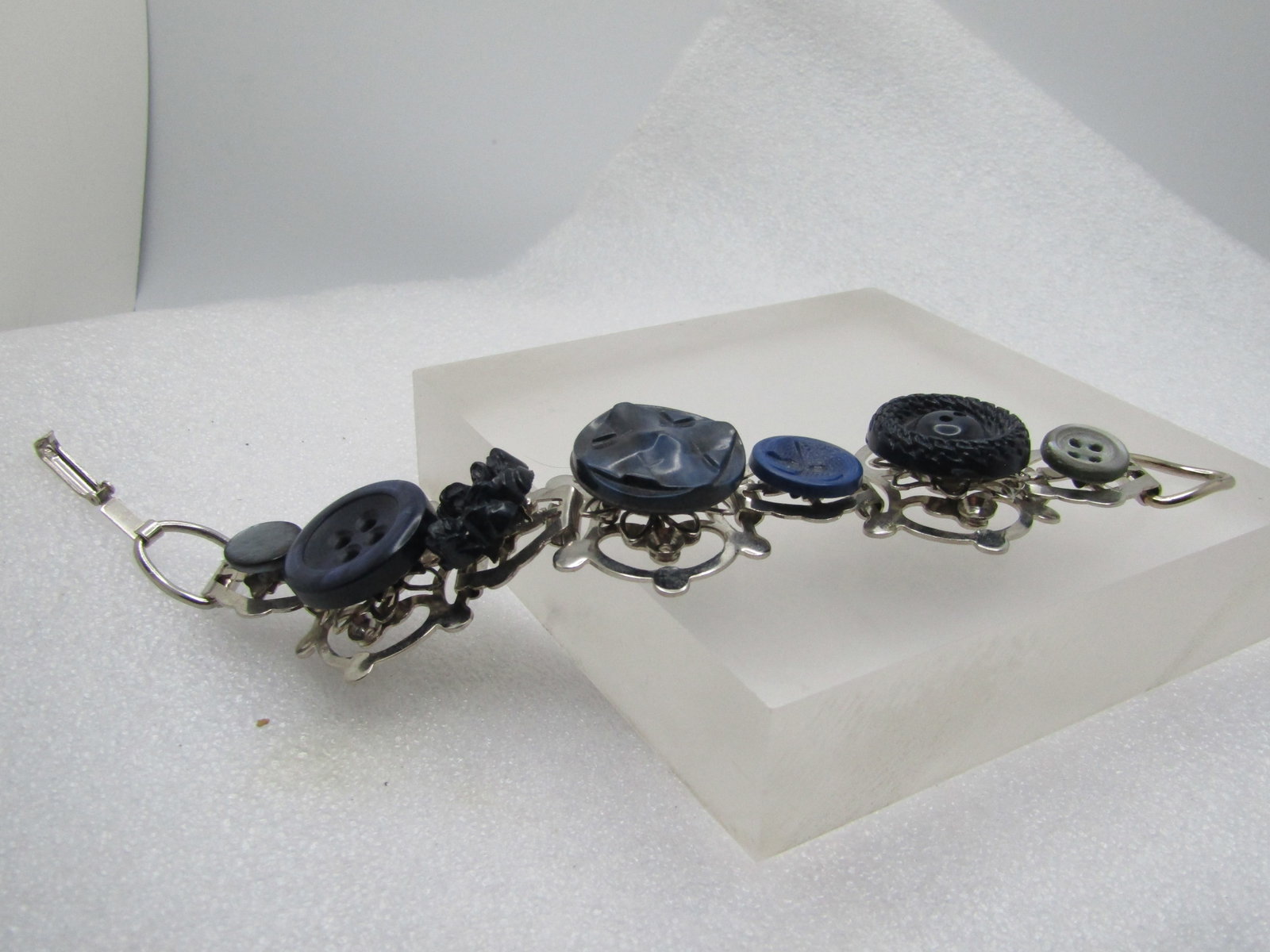 Vintage Vintage Button Wide Tile Bracelet, 7", 1960's-1970's - 2
