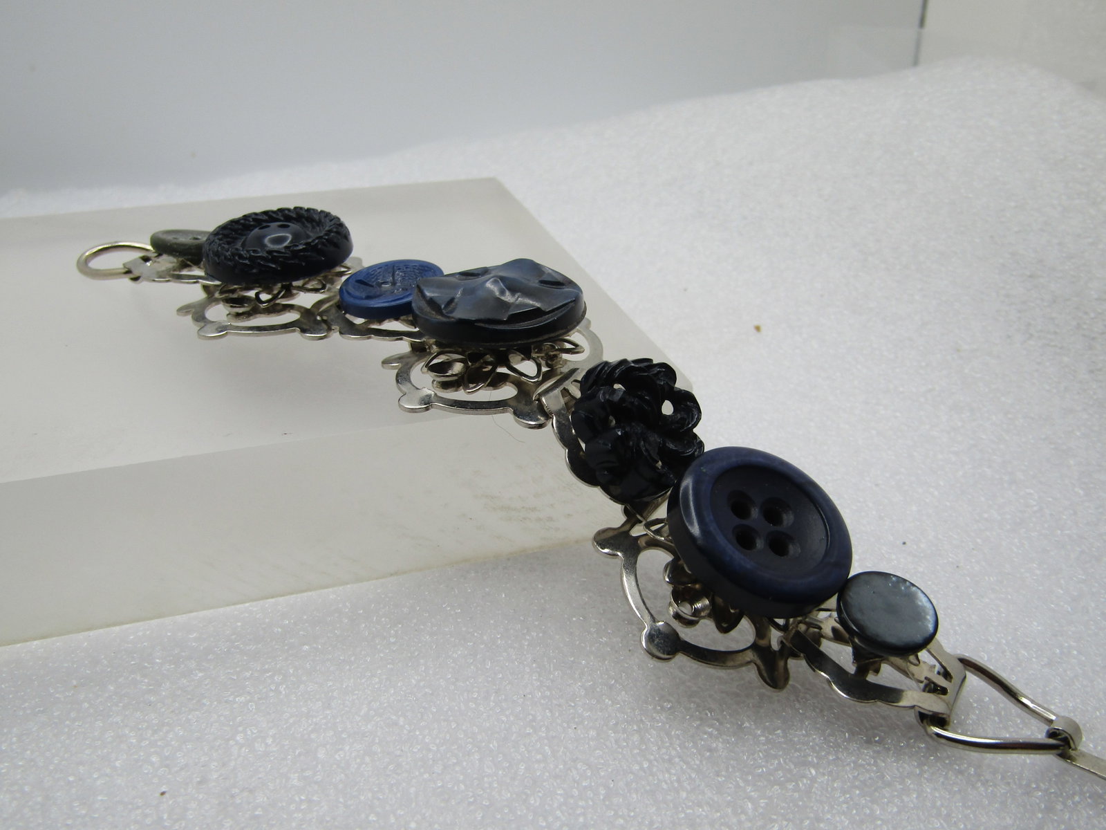 Vintage Vintage Button Wide Tile Bracelet, 7", 1960's-1970's - 3