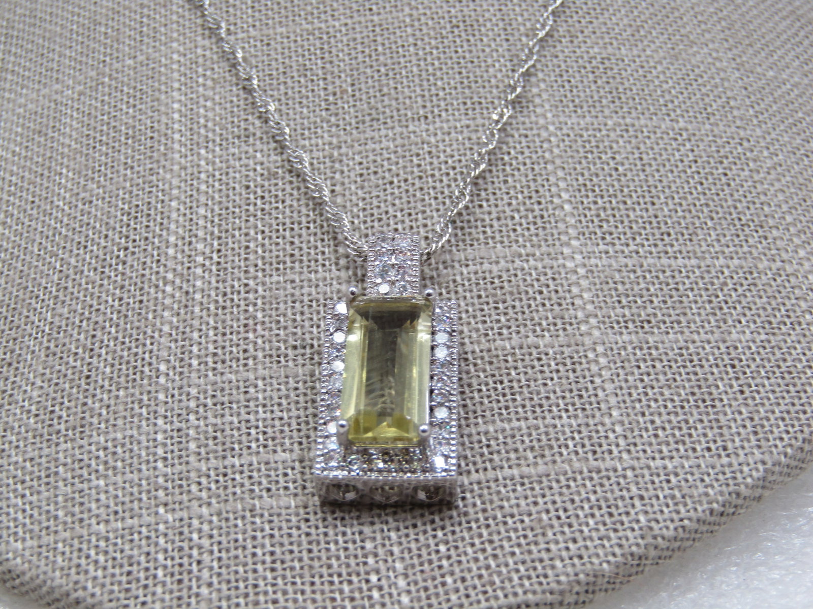 Costume Art Deco Yellow & Clear CZ Necklace, 21" - 2
