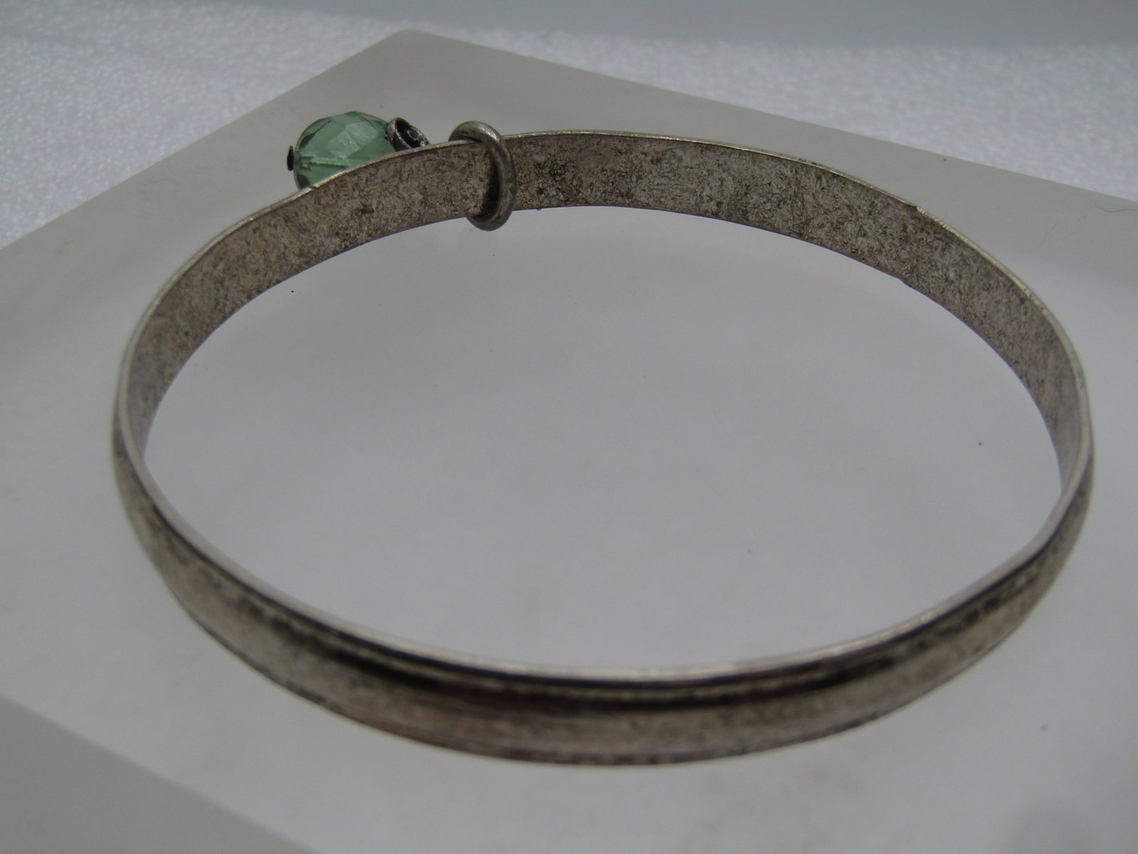 Vintage Bangle Bracelet Green Faceted Dangle, 8", 1980's-1990's - 3