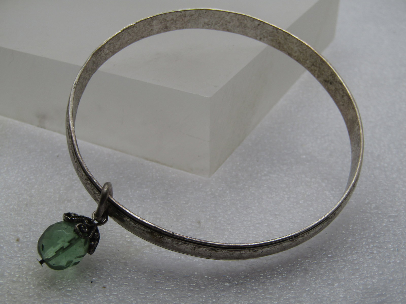 Vintage Bangle Bracelet Green Faceted Dangle, 8", 1980's-1990's - 4