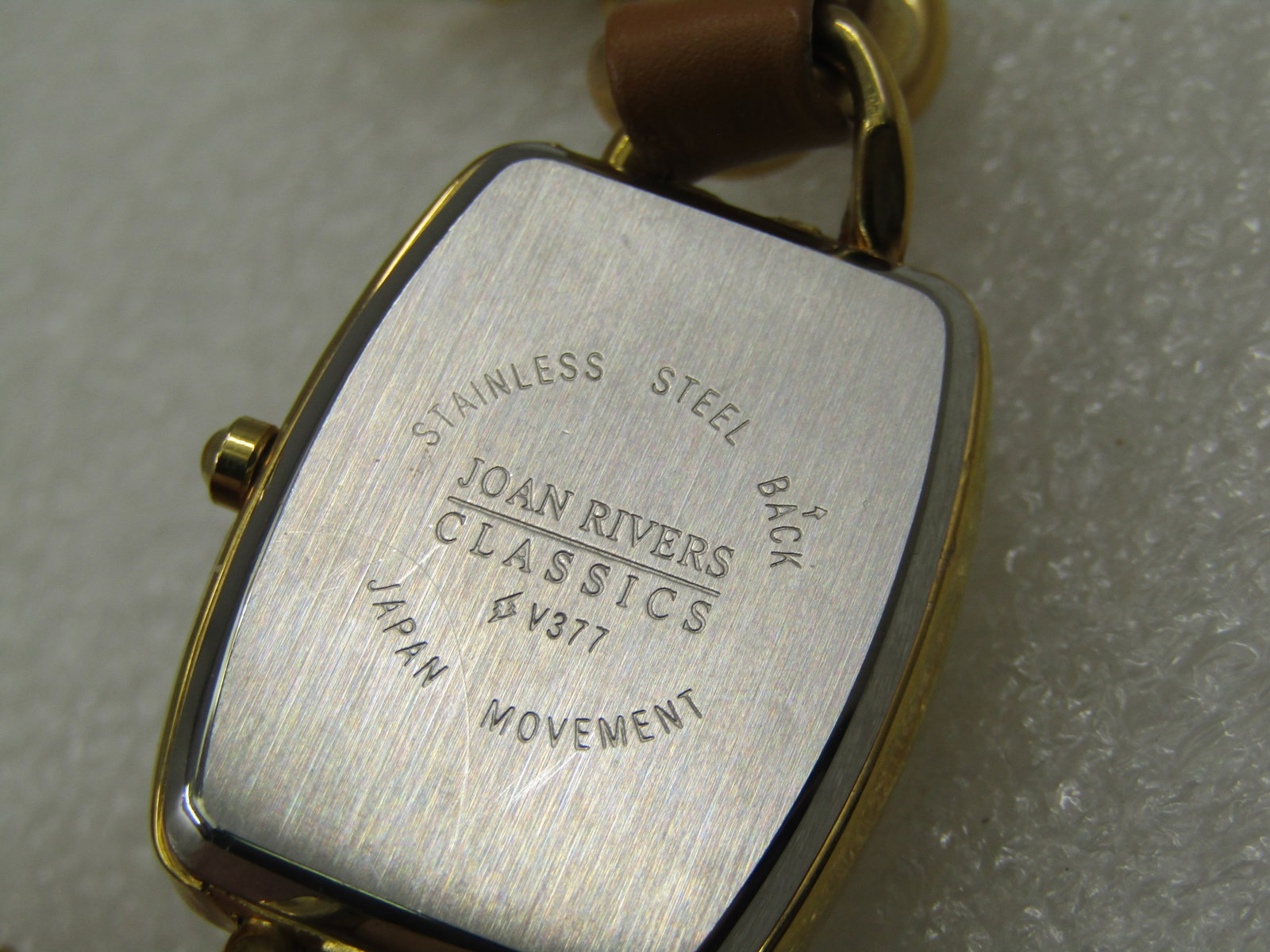 Vintage Joan Rivers Gold Tone Quartz Watch, Leather Weave, 7" - 5