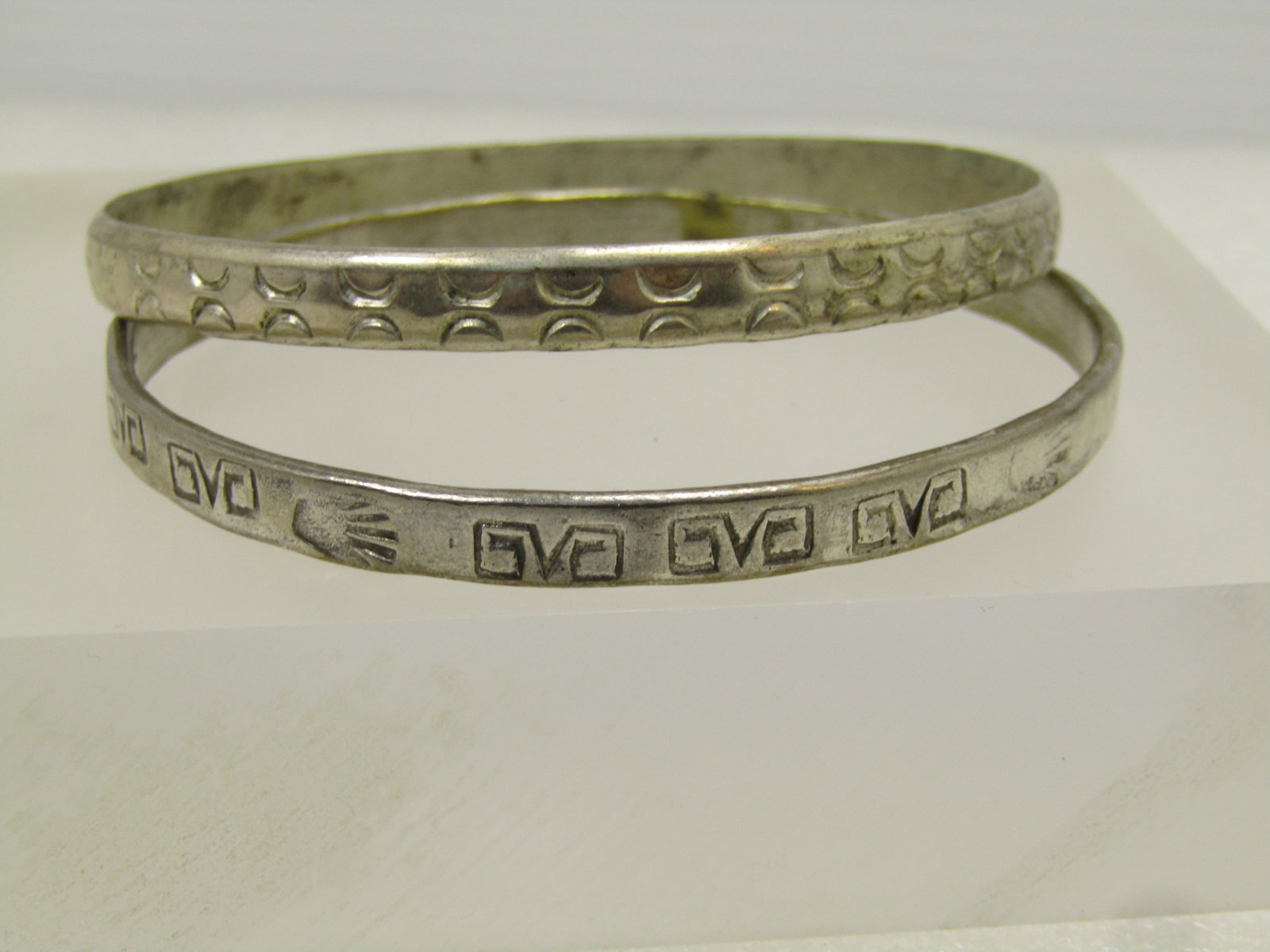 Vintage Pair Silver Plated Stacked Bangle Bracelets, 8", 1980's - 2