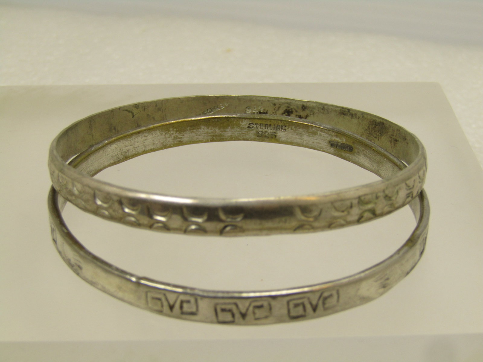 Vintage Pair Silver Plated Stacked Bangle Bracelets, 8", 1980's - 3