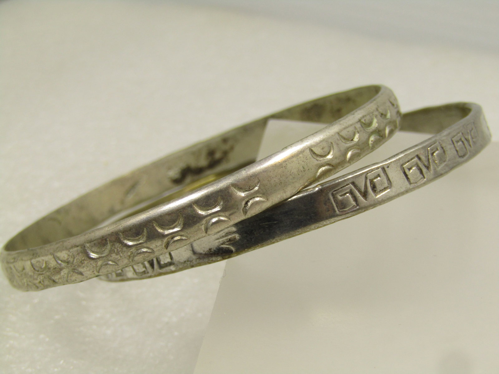 Vintage Pair Silver Plated Stacked Bangle Bracelets, 8", 1980's - 4