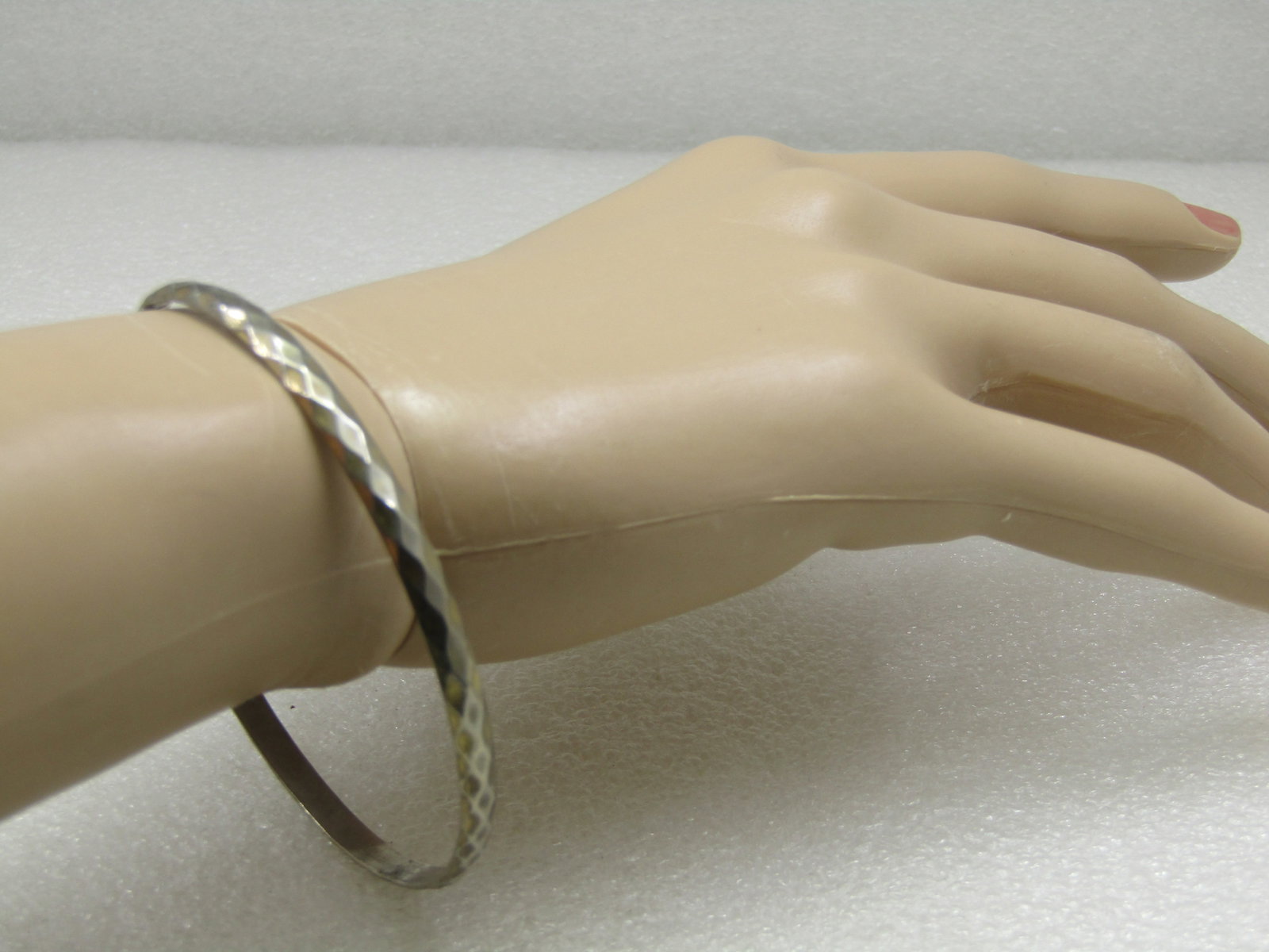Vintage Silver Tone Bangle Bracelet, 8", Domed - 6