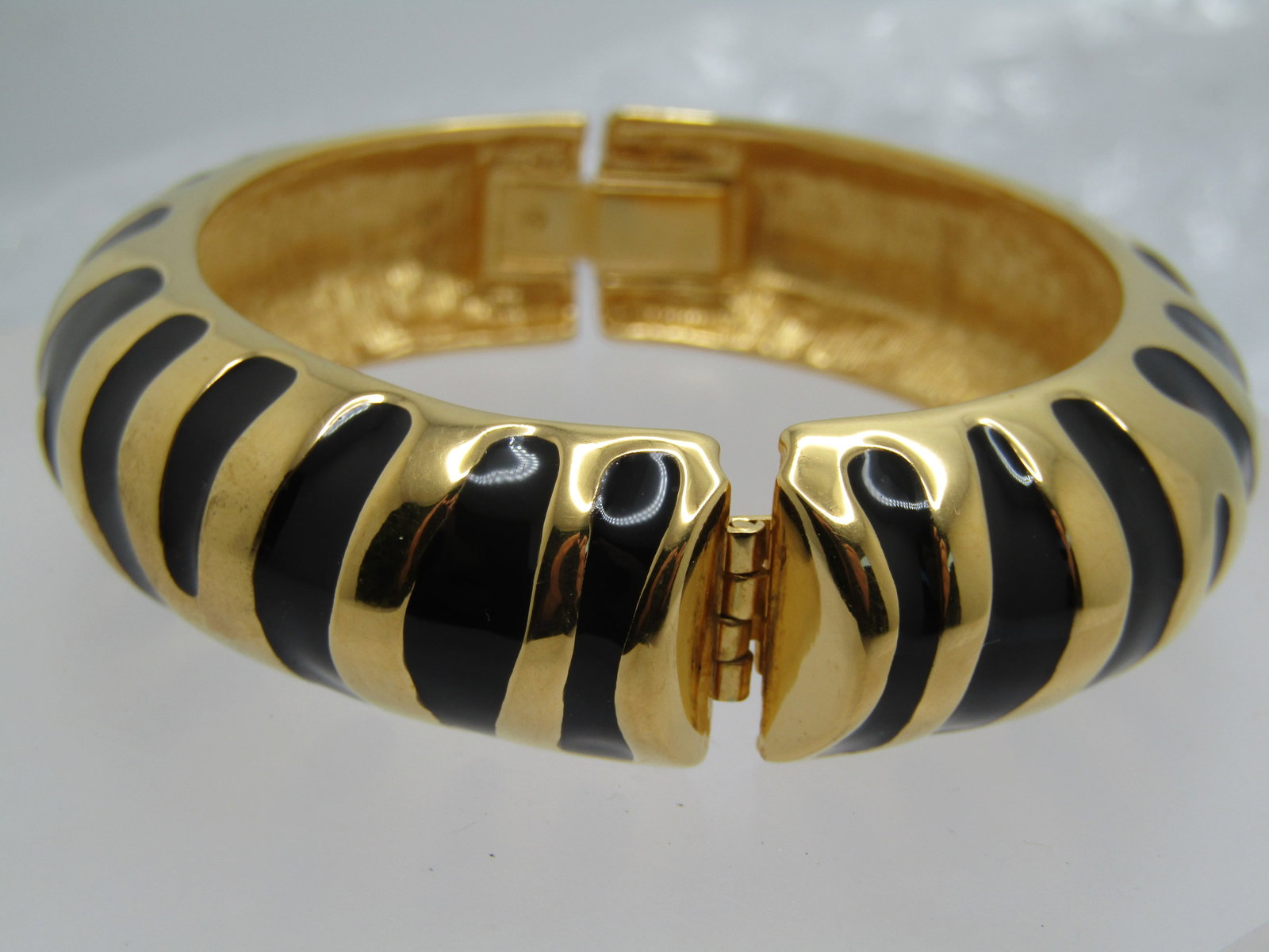 Vintage Joan Rivers Tiger Striped Bracelet, Hinged Bangle, 6.75" - 1990's - 2000's - 2