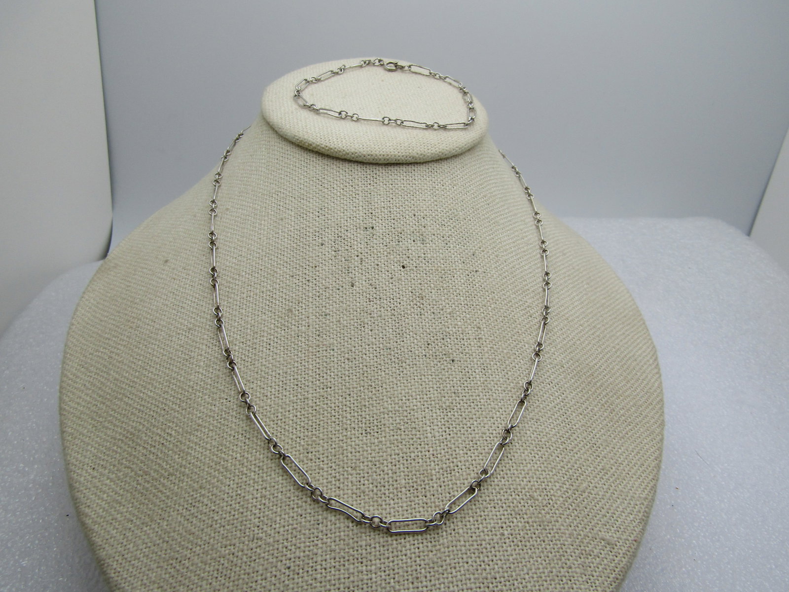 Vintage Silver Plated Necklace & Bracelet, Paperclip Link, 17" and 7" - 2