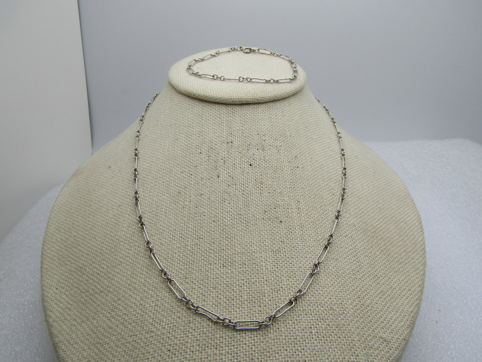 Vintage Silver Plated Necklace & Bracelet, Paperclip Link, 17" and 7" - 4
