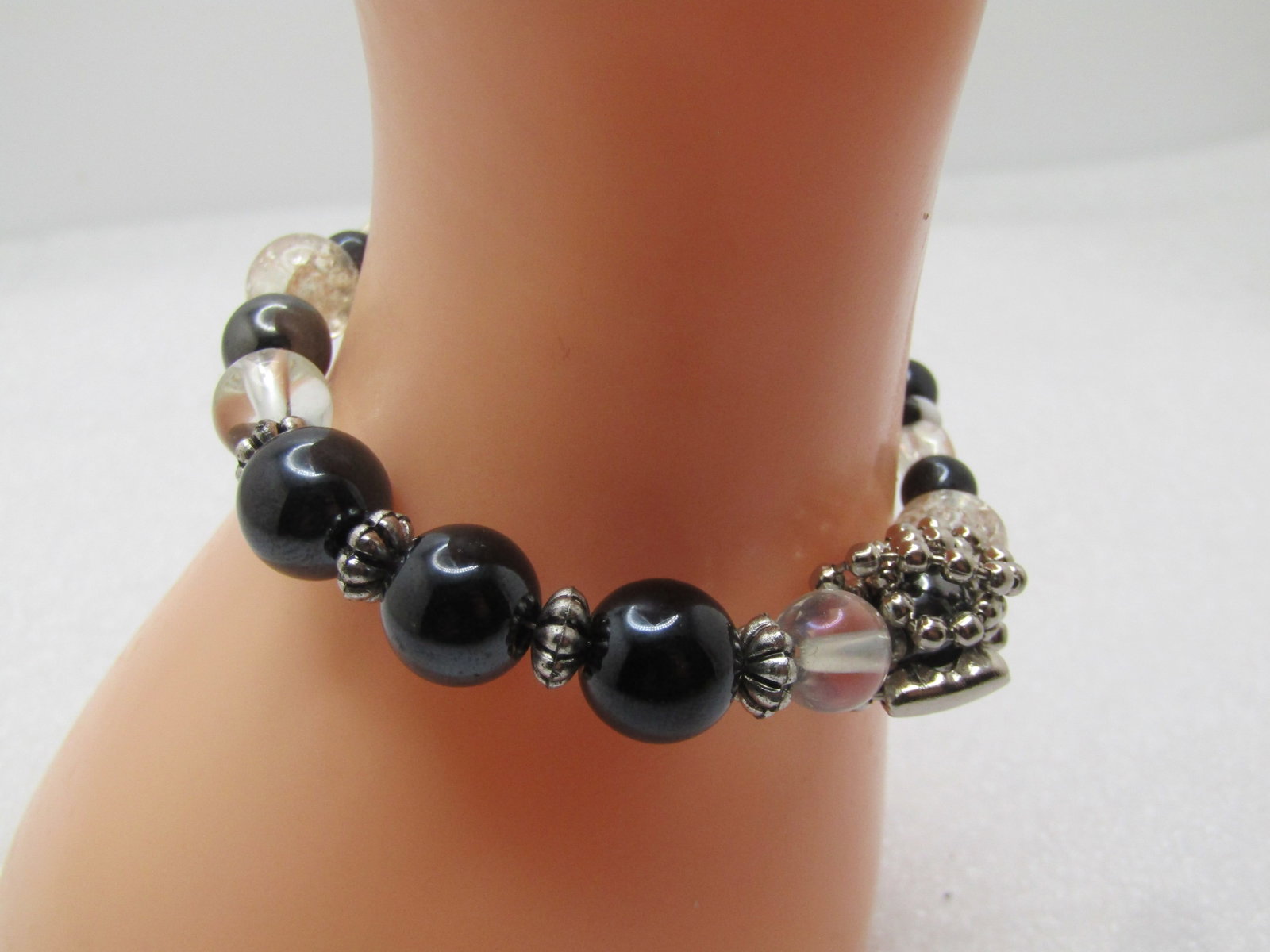Black & Clear Beaded Bracelet, Toggle Clasp, 1990's (1 of 5)