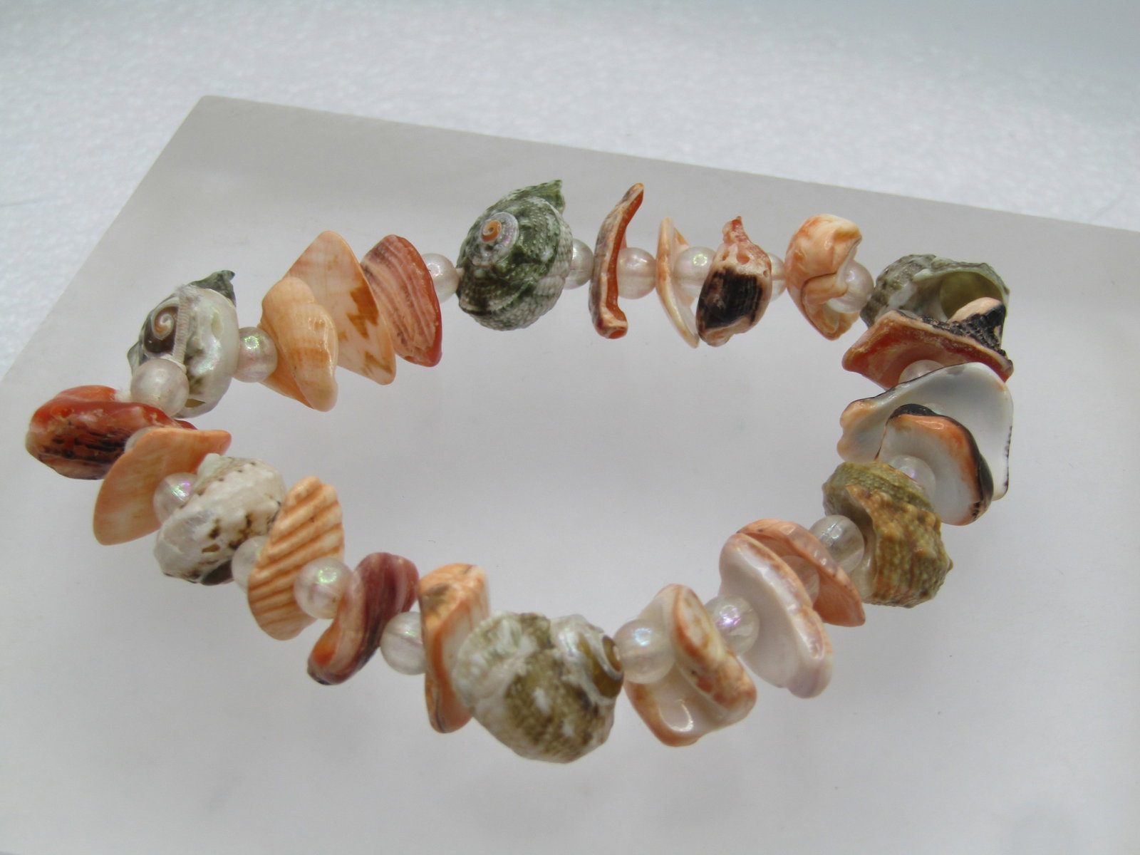 Vintage Shell & Clear Bead Stretch Bracelet, 1970's-1980's - 2
