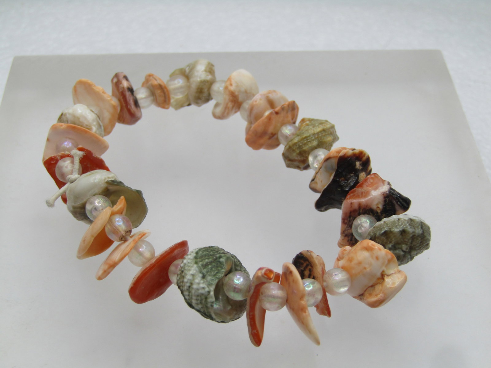 Vintage Shell & Clear Bead Stretch Bracelet, 1970's-1980's - 4