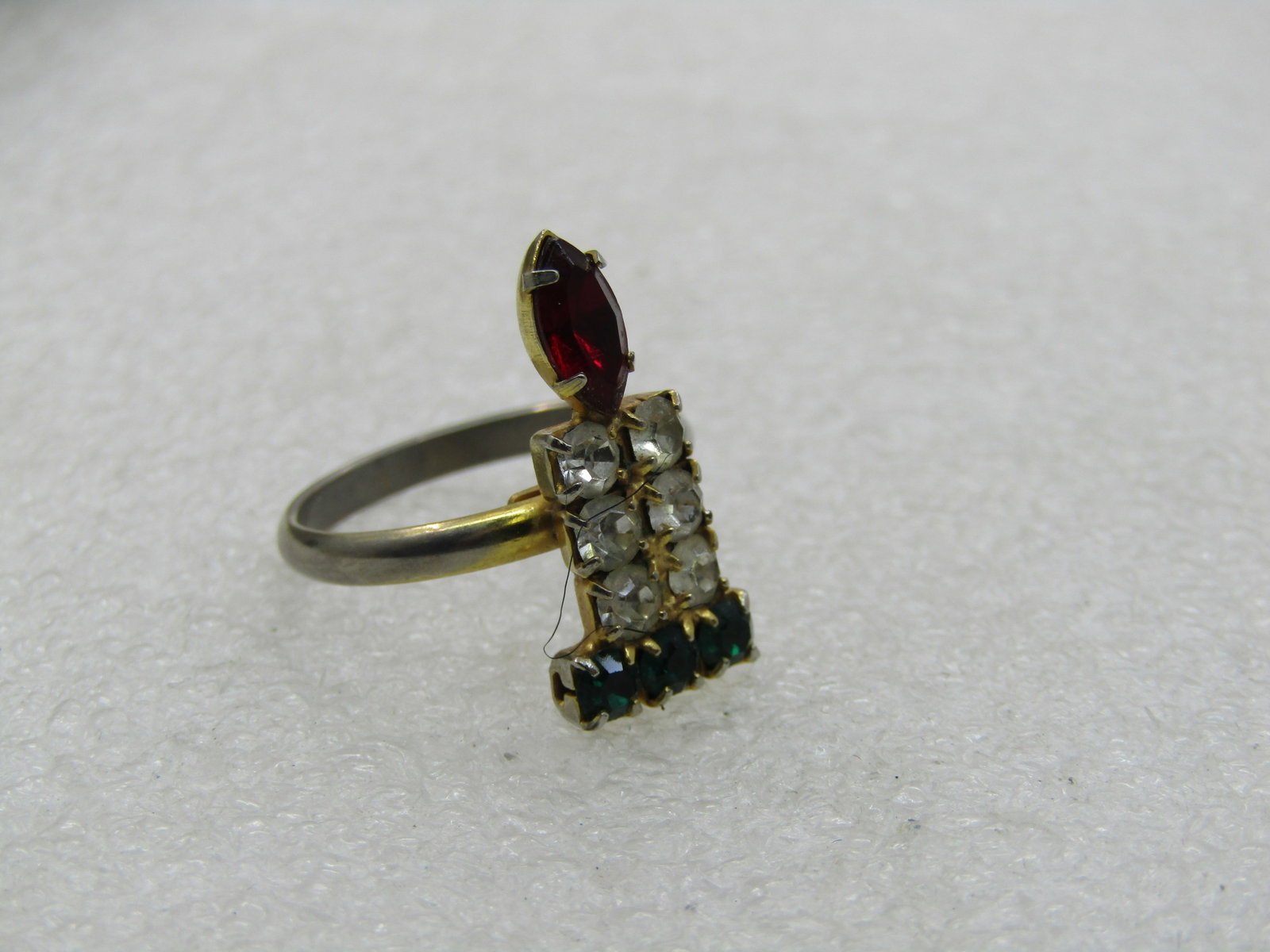 Vintage Christmas Rhinestone Candle Ring, Adjustable - 2