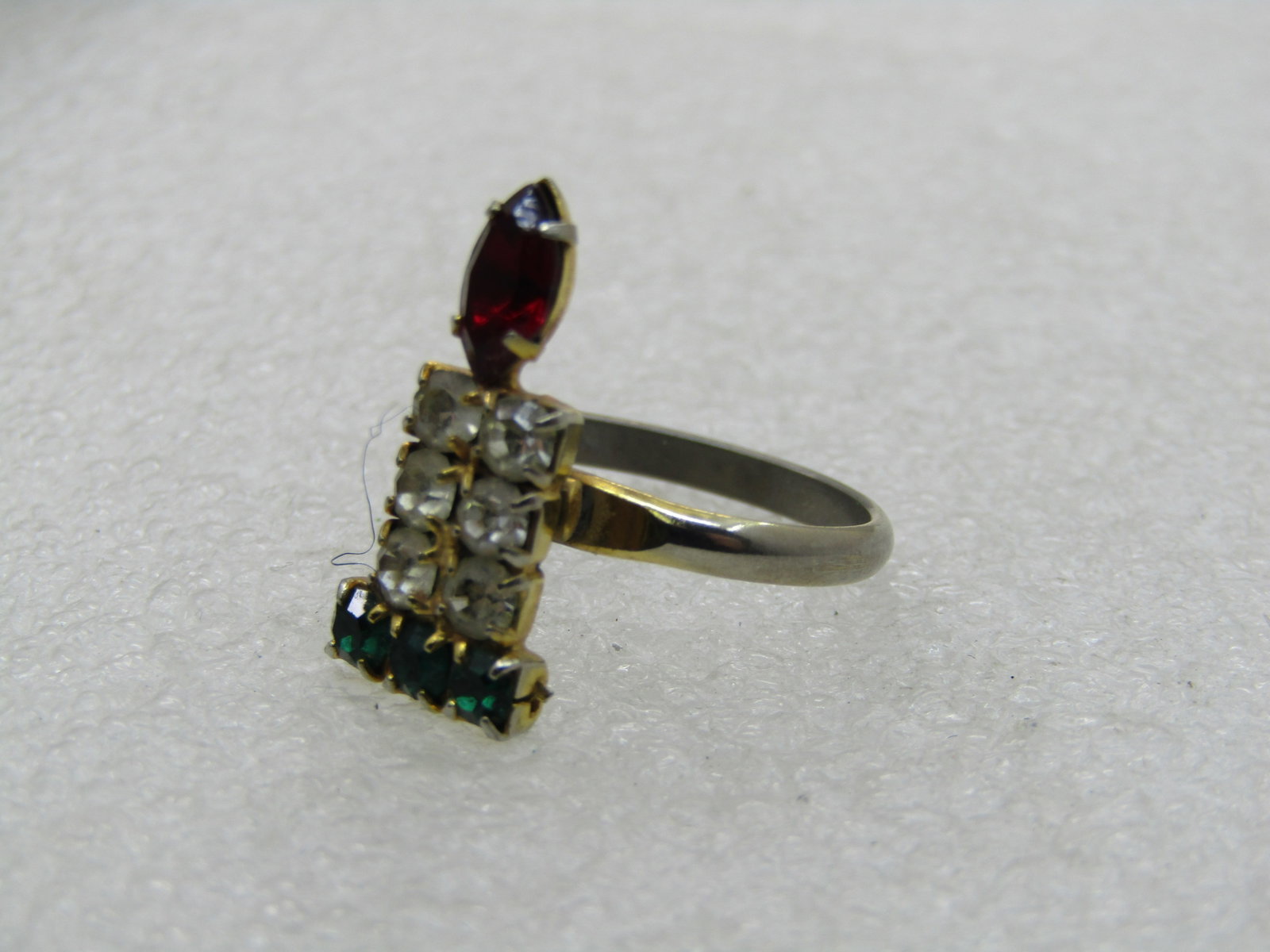 Vintage Christmas Rhinestone Candle Ring, Adjustable - 3