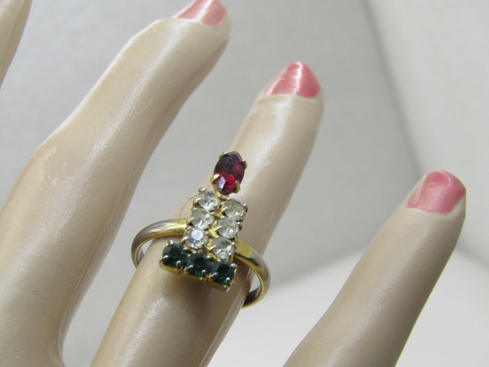 Vintage Christmas Rhinestone Candle Ring, Adjustable - 4