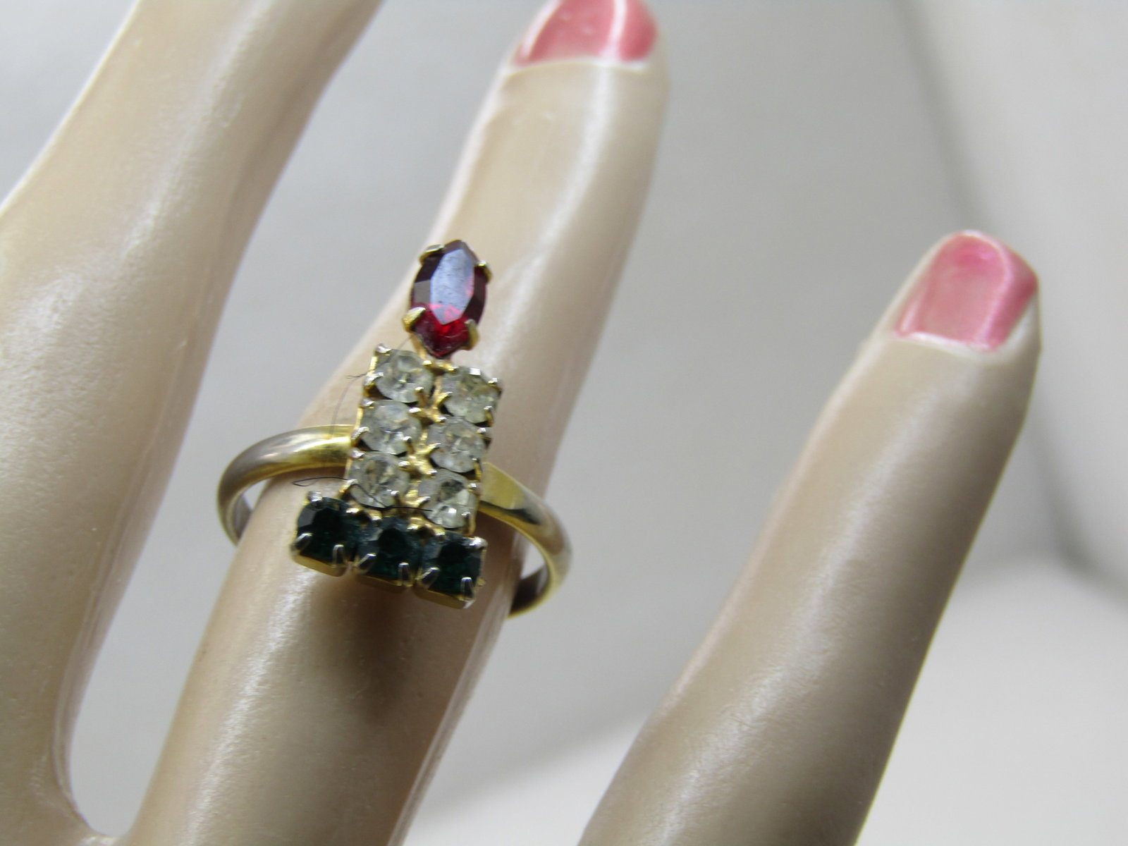 Vintage Christmas Rhinestone Candle Ring, Adjustable - 5