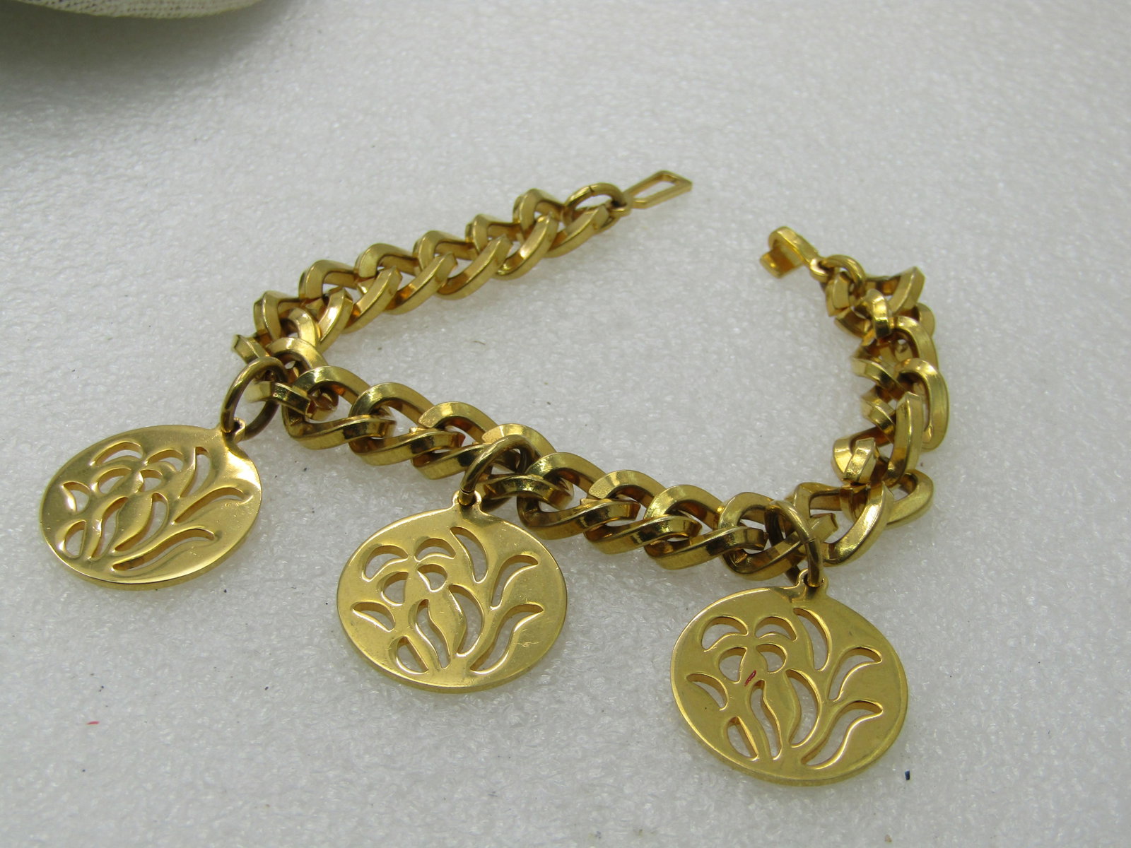 Vintage Cut-Out Iris Floral Charm Bracelet, 7.5", 1970's - 2