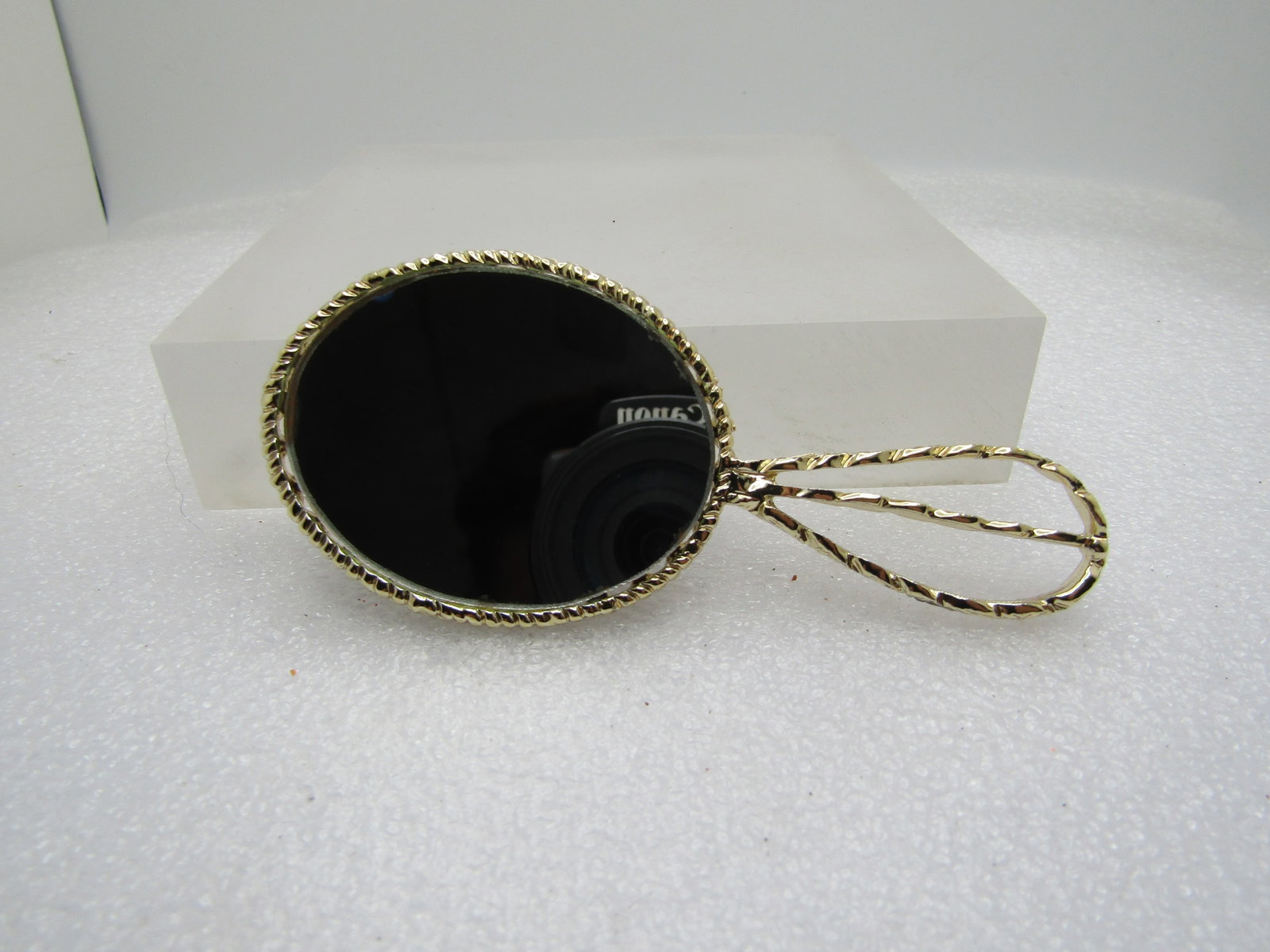 Vintage Black/Gold Cameo Mirror, 3.5", 1960's-1970's (1 of 6)