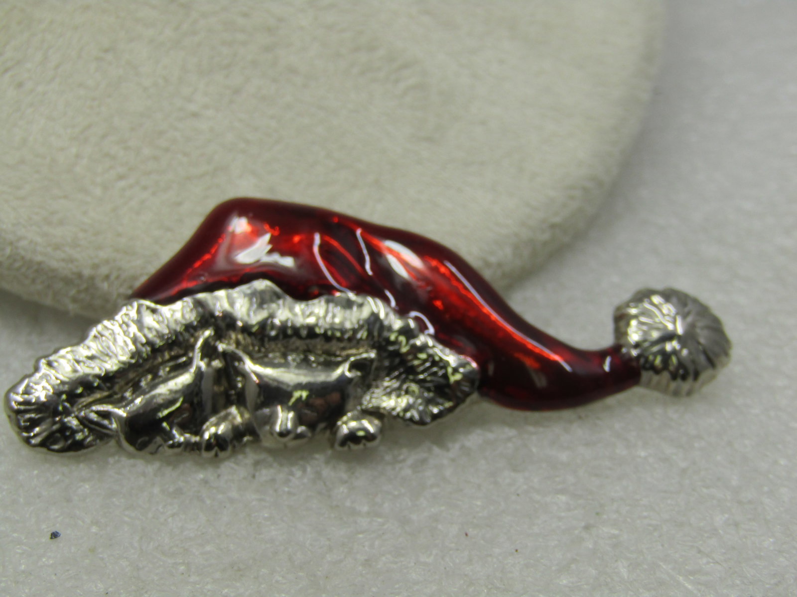Vintage Red Enameled Cast Under Santa Hat Brooch, 1980's-1990's - 2