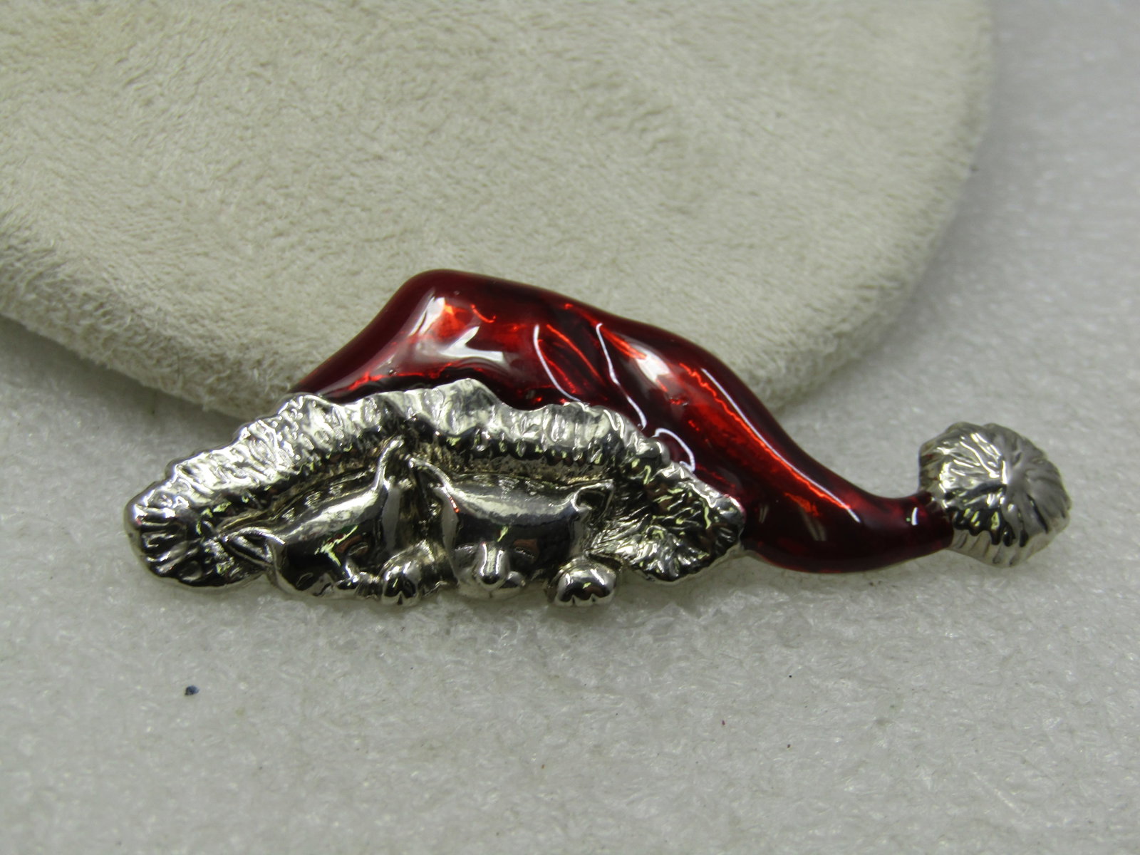 Vintage Red Enameled Cast Under Santa Hat Brooch, 1980's-1990's - 3