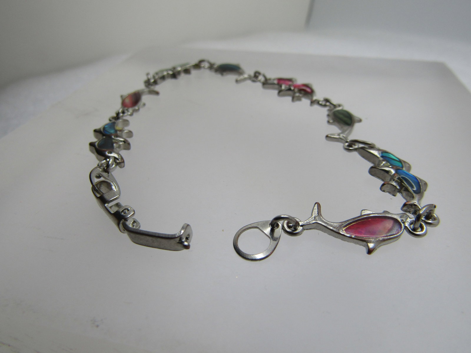 Vintage Dolphin Link Bracelet, Paua, Abalone, 7.75", 1970's-1980's - 3