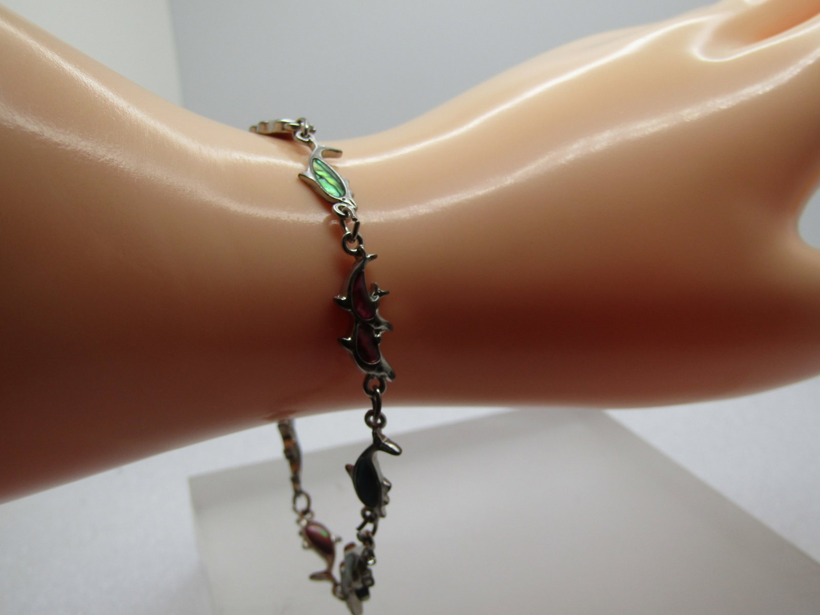 Vintage Dolphin Link Bracelet, Paua, Abalone, 7.75", 1970's-1980's - 5
