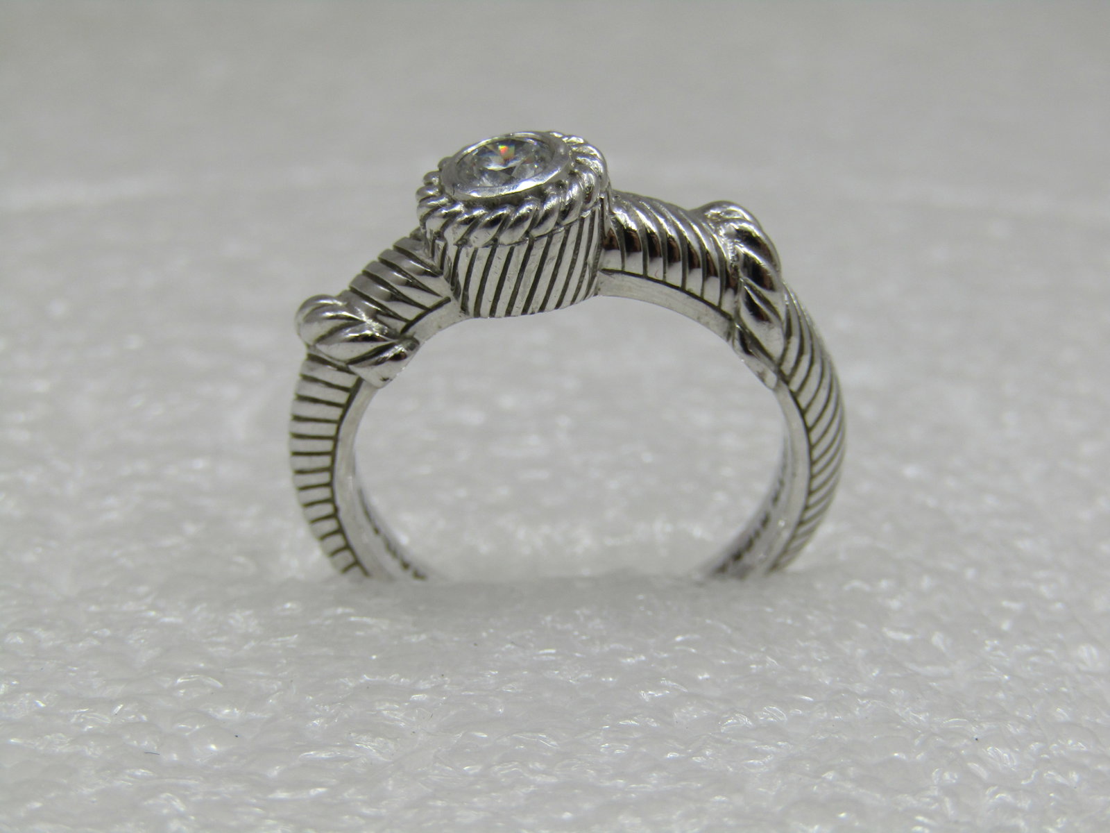 Sterling Contemporary Judith Ripka CZ Ring, Sz. 8, Cable/Rope Accents - 2