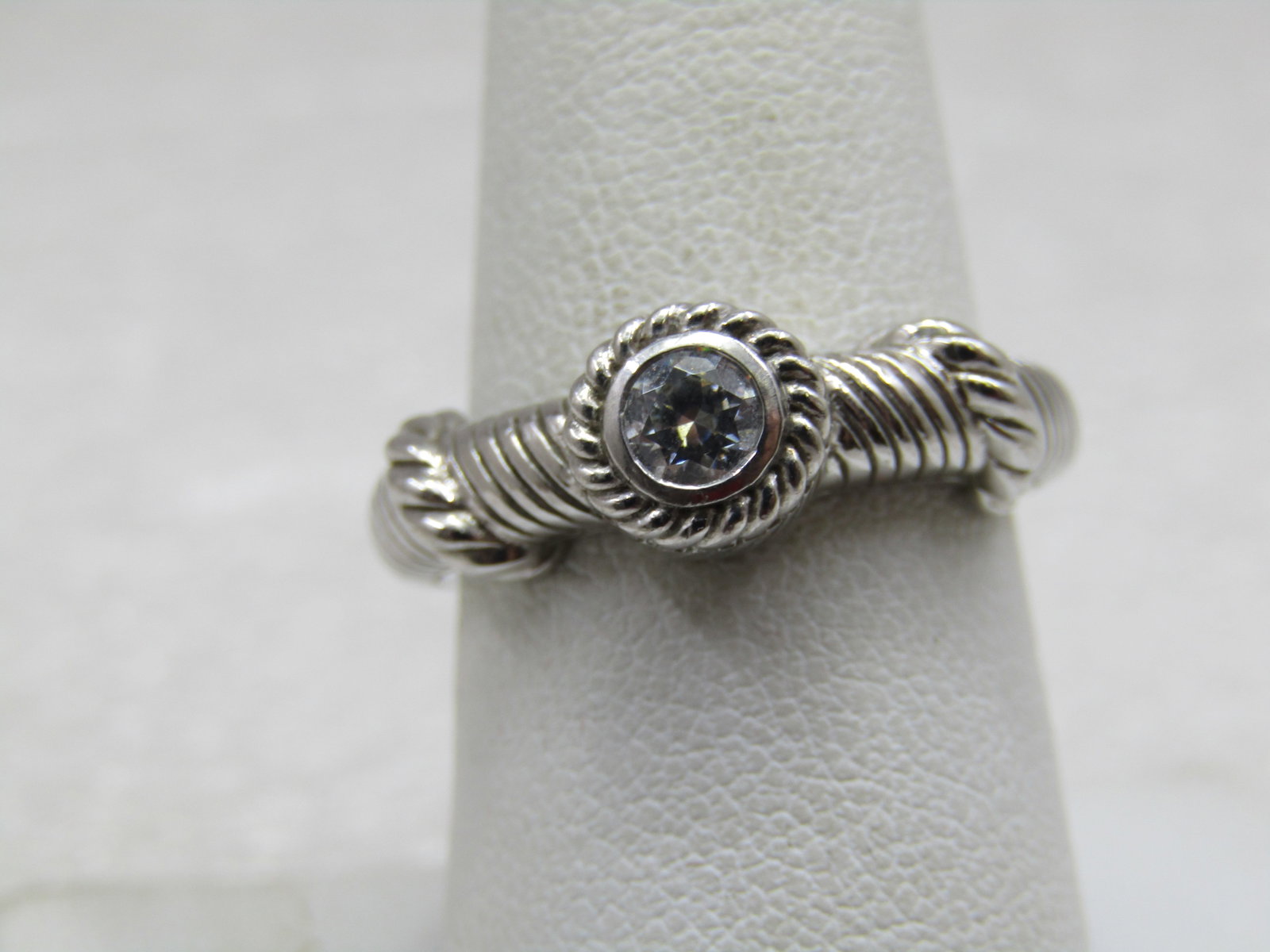 Sterling Contemporary Judith Ripka CZ Ring, Sz. 8, Cable/Rope Accents - 3
