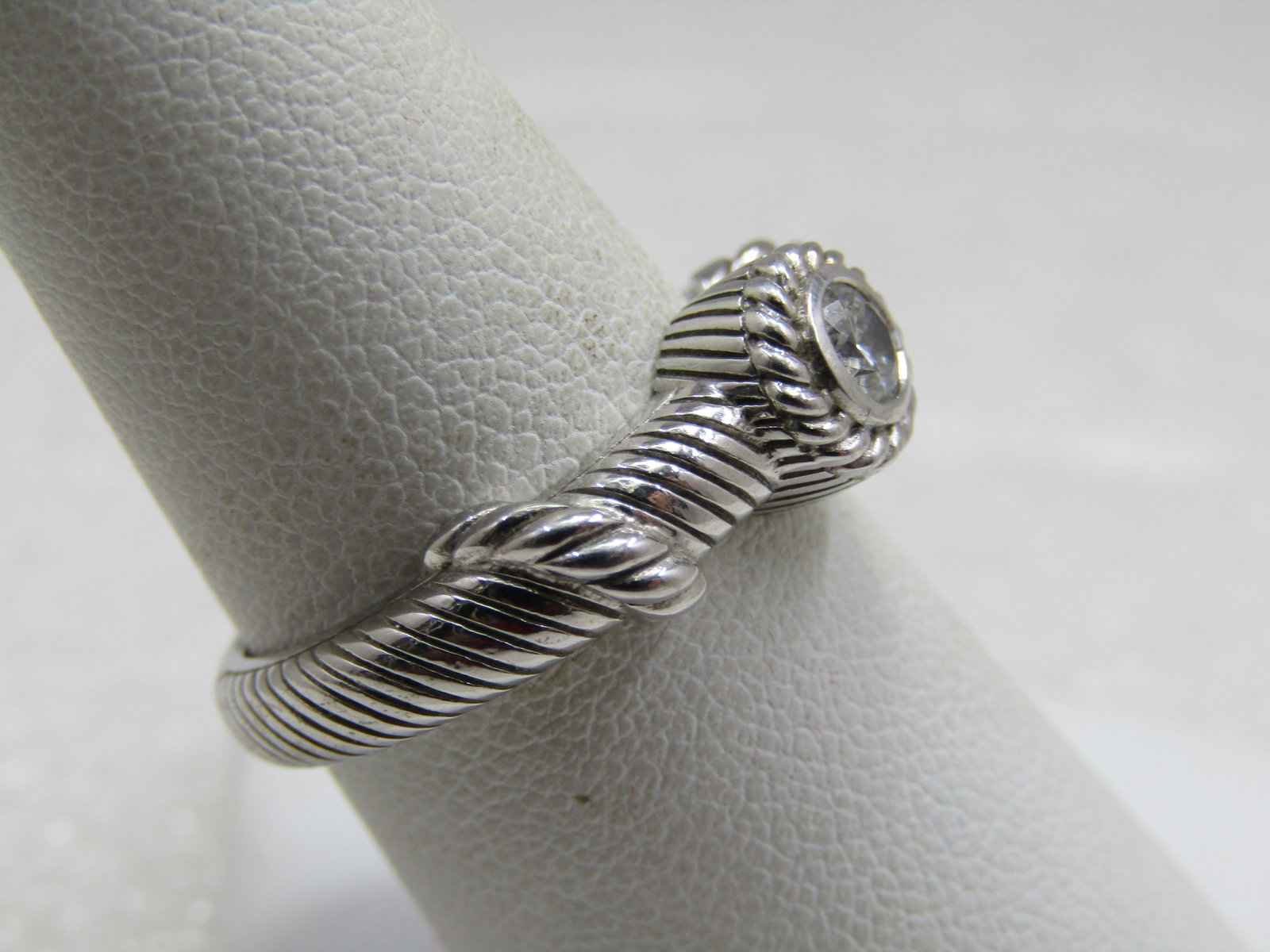 Sterling Contemporary Judith Ripka CZ Ring, Sz. 8, Cable/Rope Accents - 5