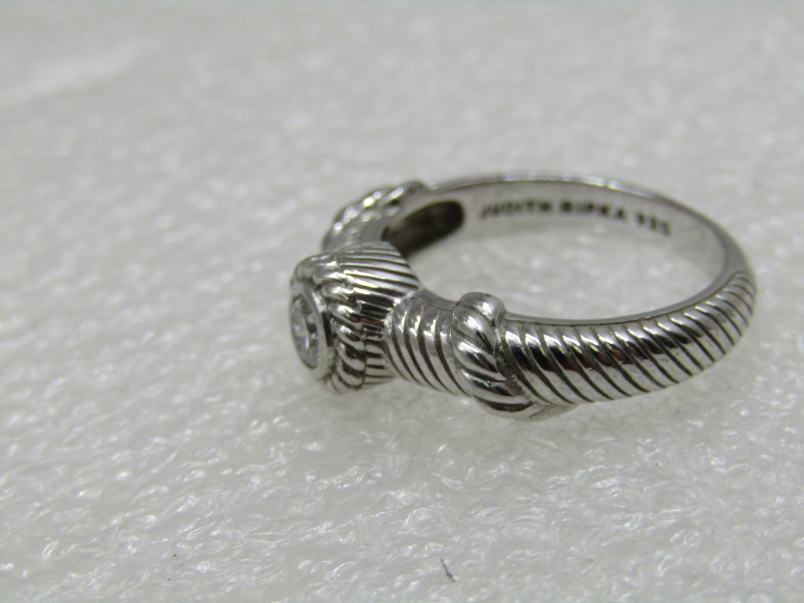 Sterling Contemporary Judith Ripka CZ Ring, Sz. 8, Cable/Rope Accents - 6
