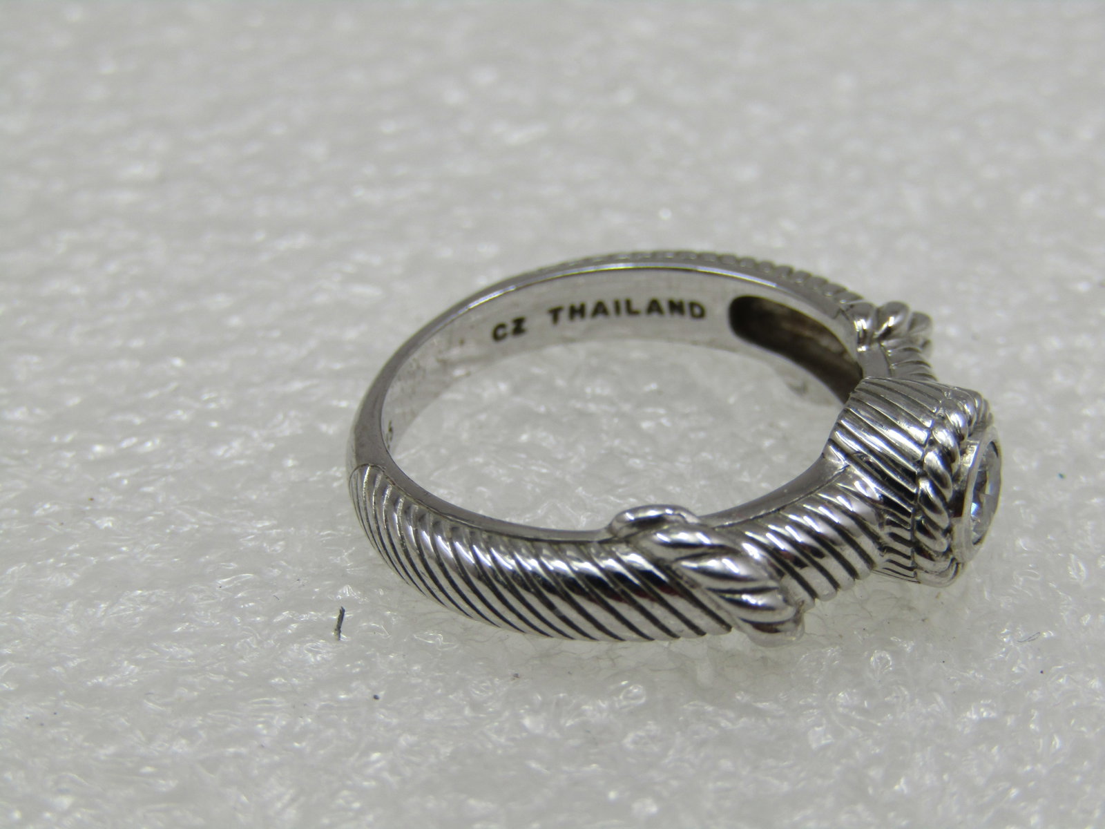 Sterling Contemporary Judith Ripka CZ Ring, Sz. 8, Cable/Rope Accents - 7