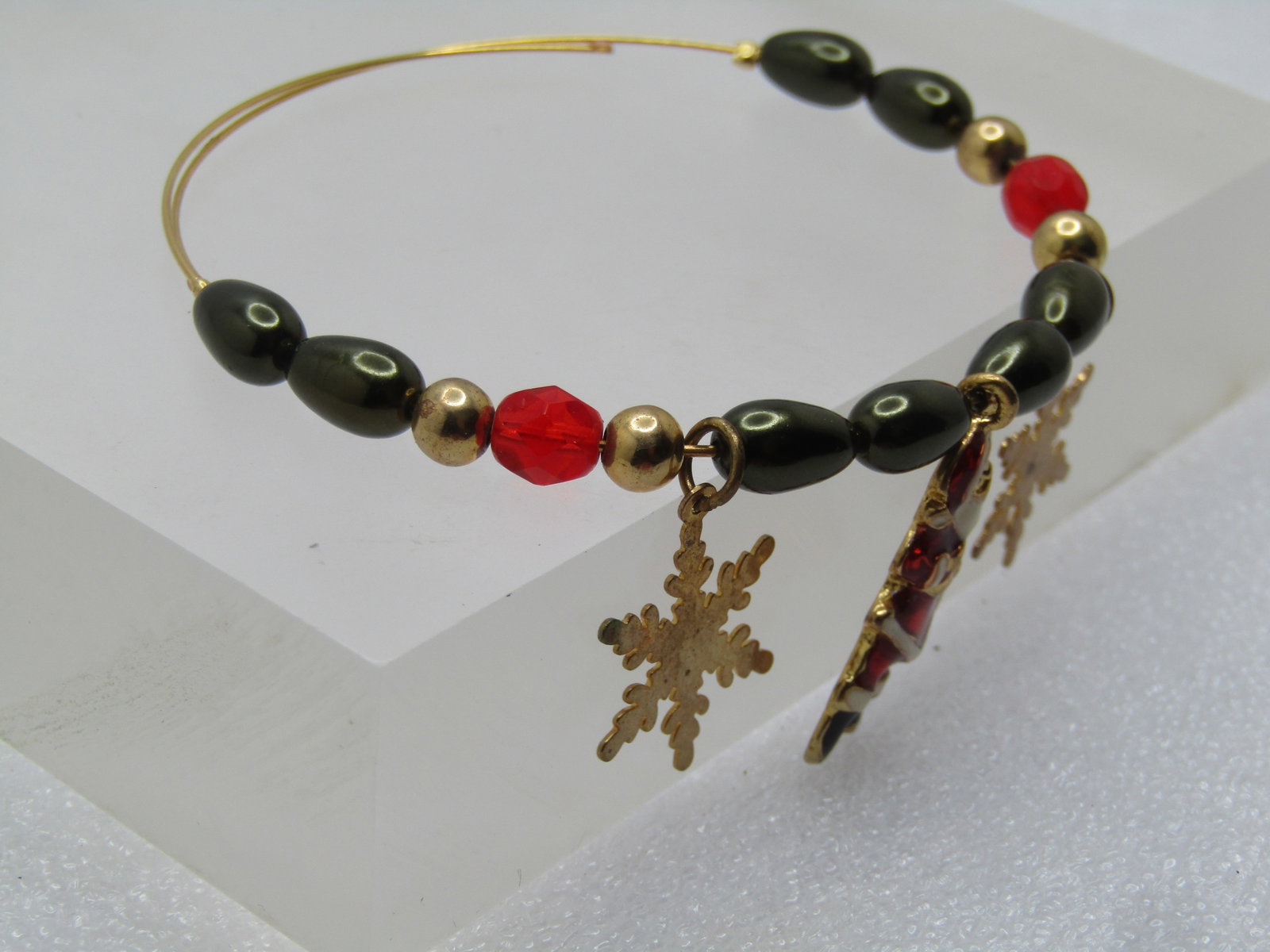 Vintage Coiled Christmas Charm Bracelet, Adjusts to Wrist, 1990's-2000's - 2