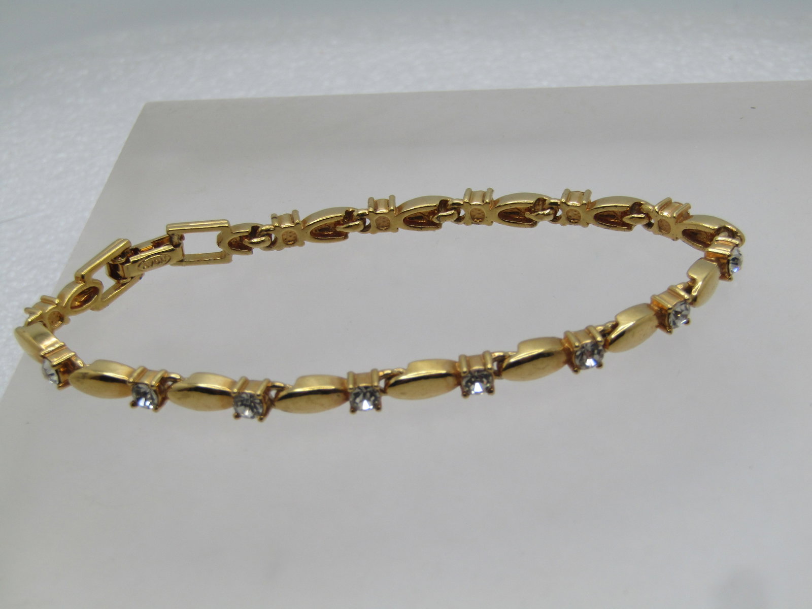 Vintage Gold Tone Rhinestone Tennis Bracelet, 7.25", 1980's - 3