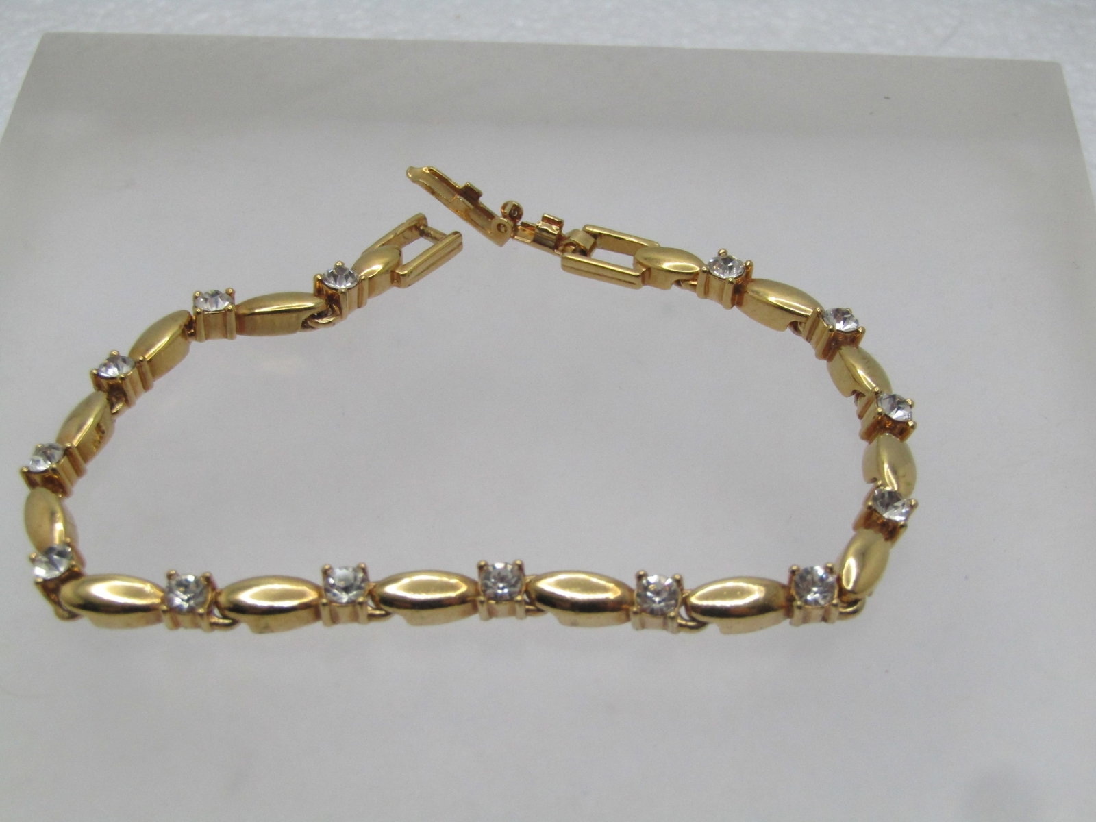 Vintage Gold Tone Rhinestone Tennis Bracelet, 7.25", 1980's - 4