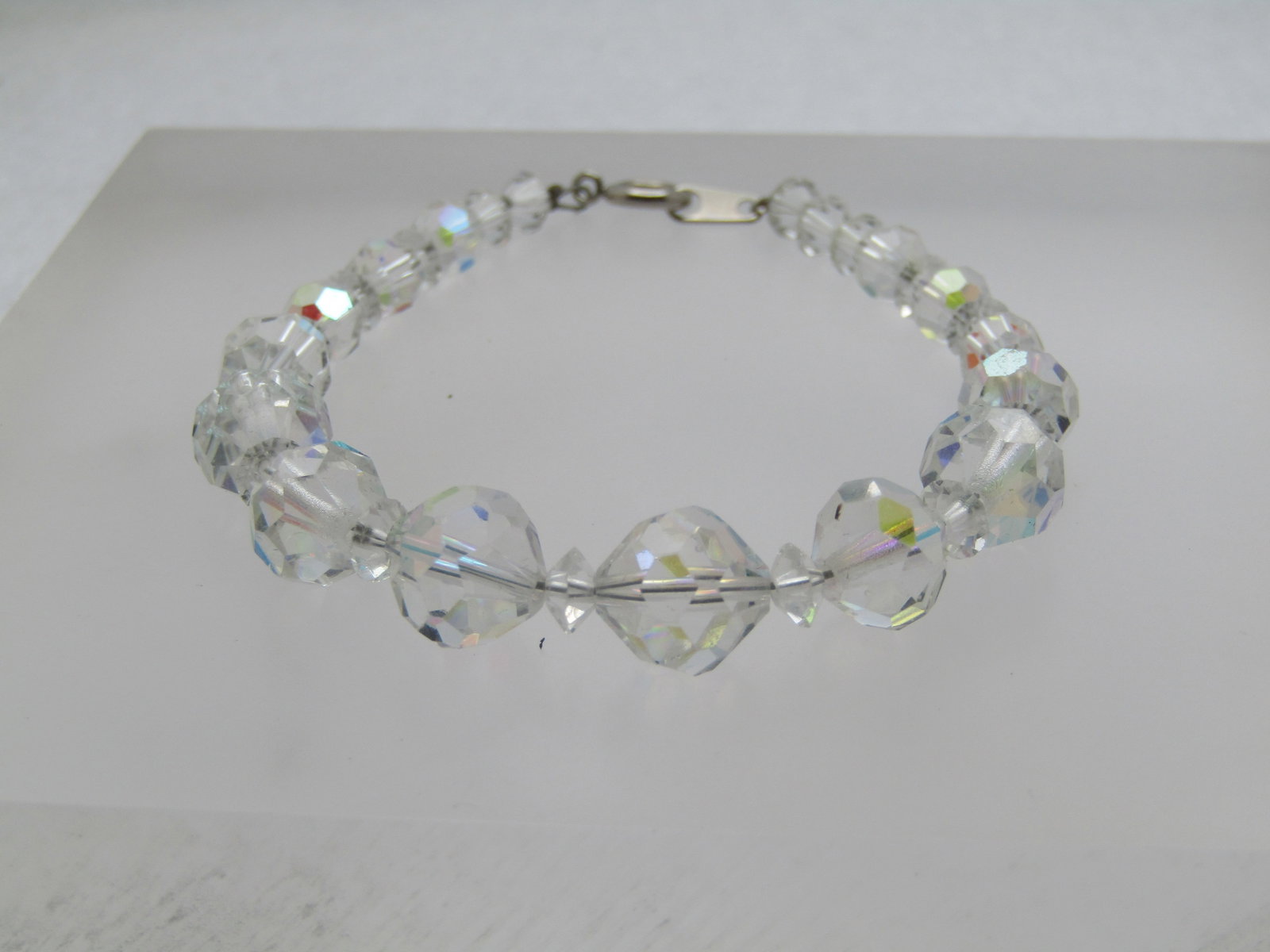 Vintage Aurora Borealis Crystal Bracelet, 7.5", 1940's-1960's, Graduated (1 of 4)