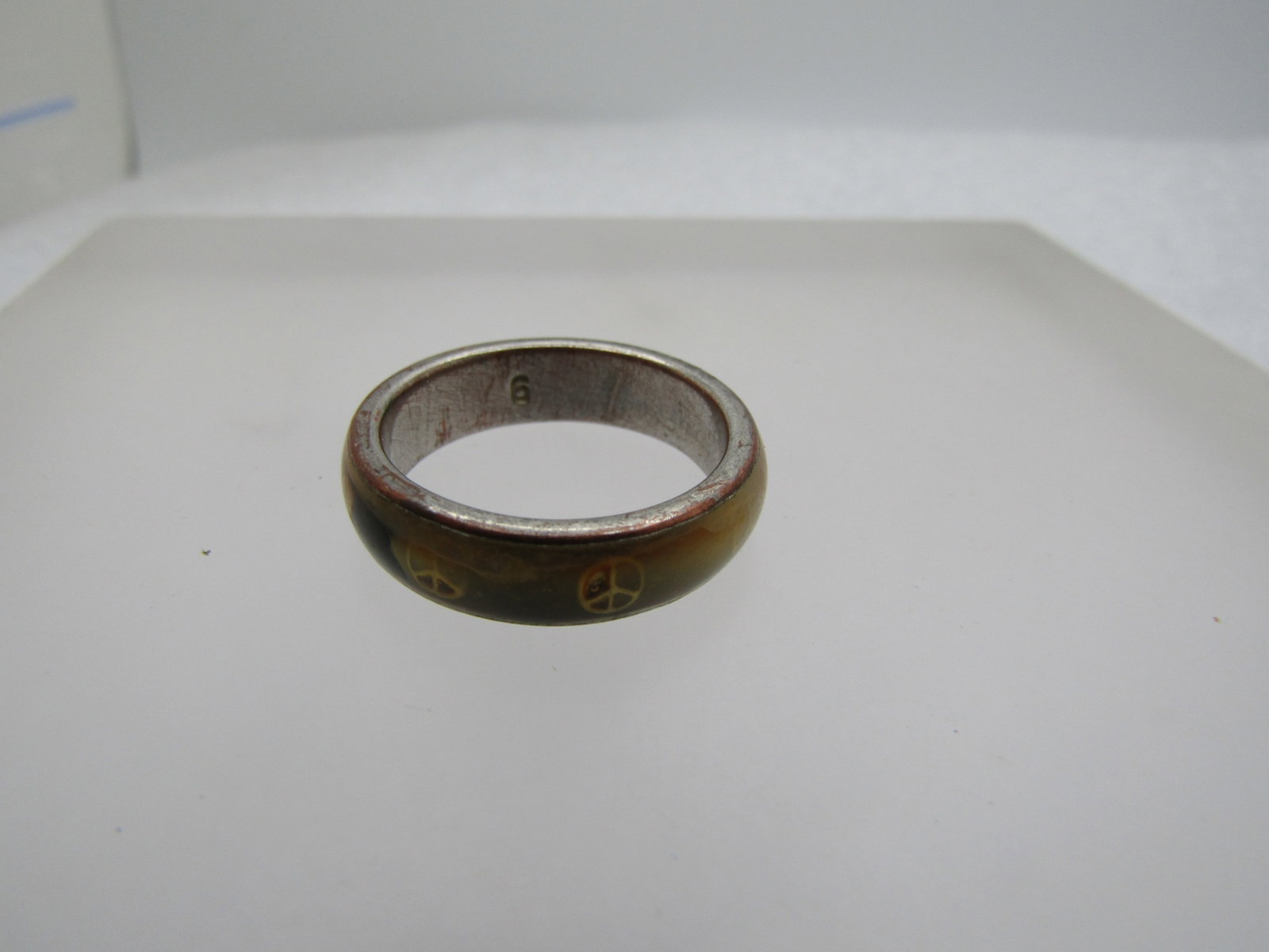 Vintage Enameled Peace Sign Ring, Sz. 9, Unisex, 1970's-1980's - 4
